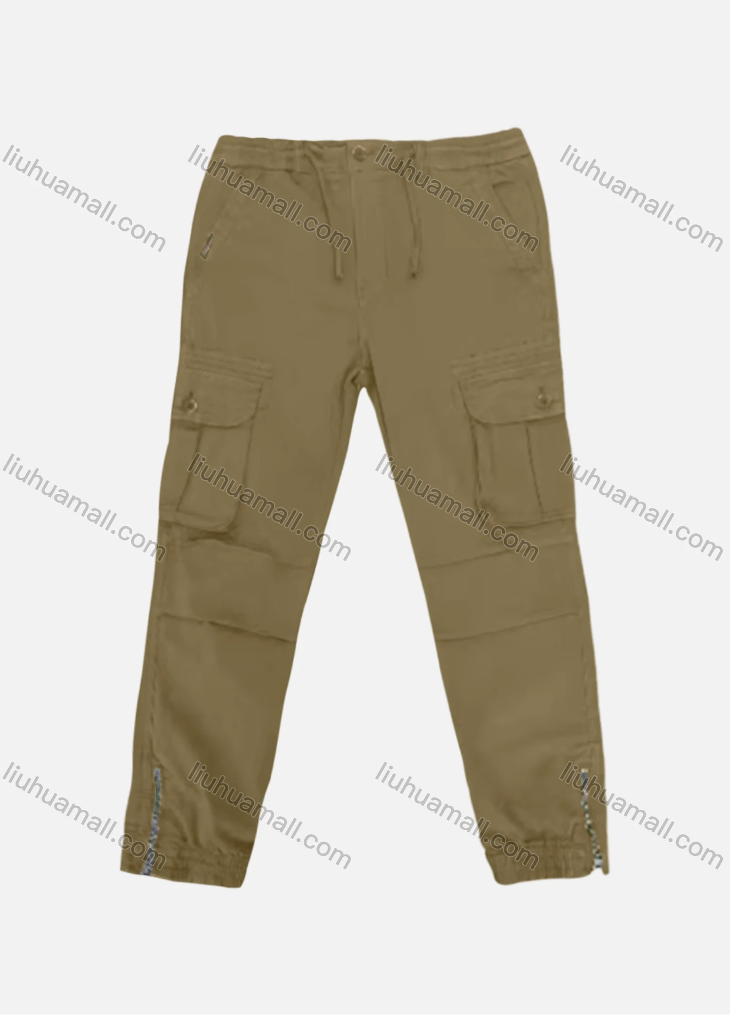 Wholesale Men's Casual Plain Flap Pockets Pleated Zip Hem Drawstring Cargo Pant AK7383# - Liuhuamall