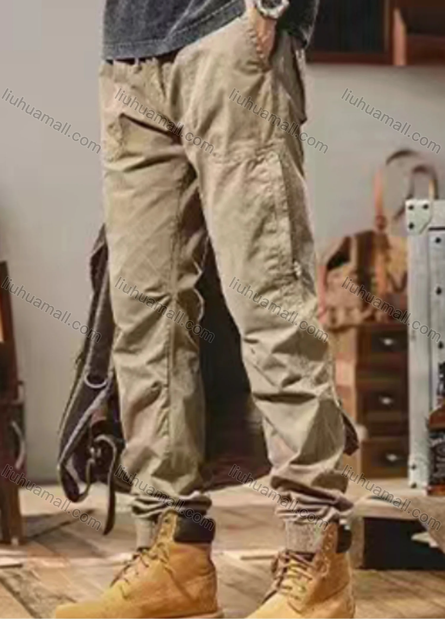 Wholesale Men's Casual Plain Patch Pocket Drawstring Cargo Pant 7601# - Liuhuamall