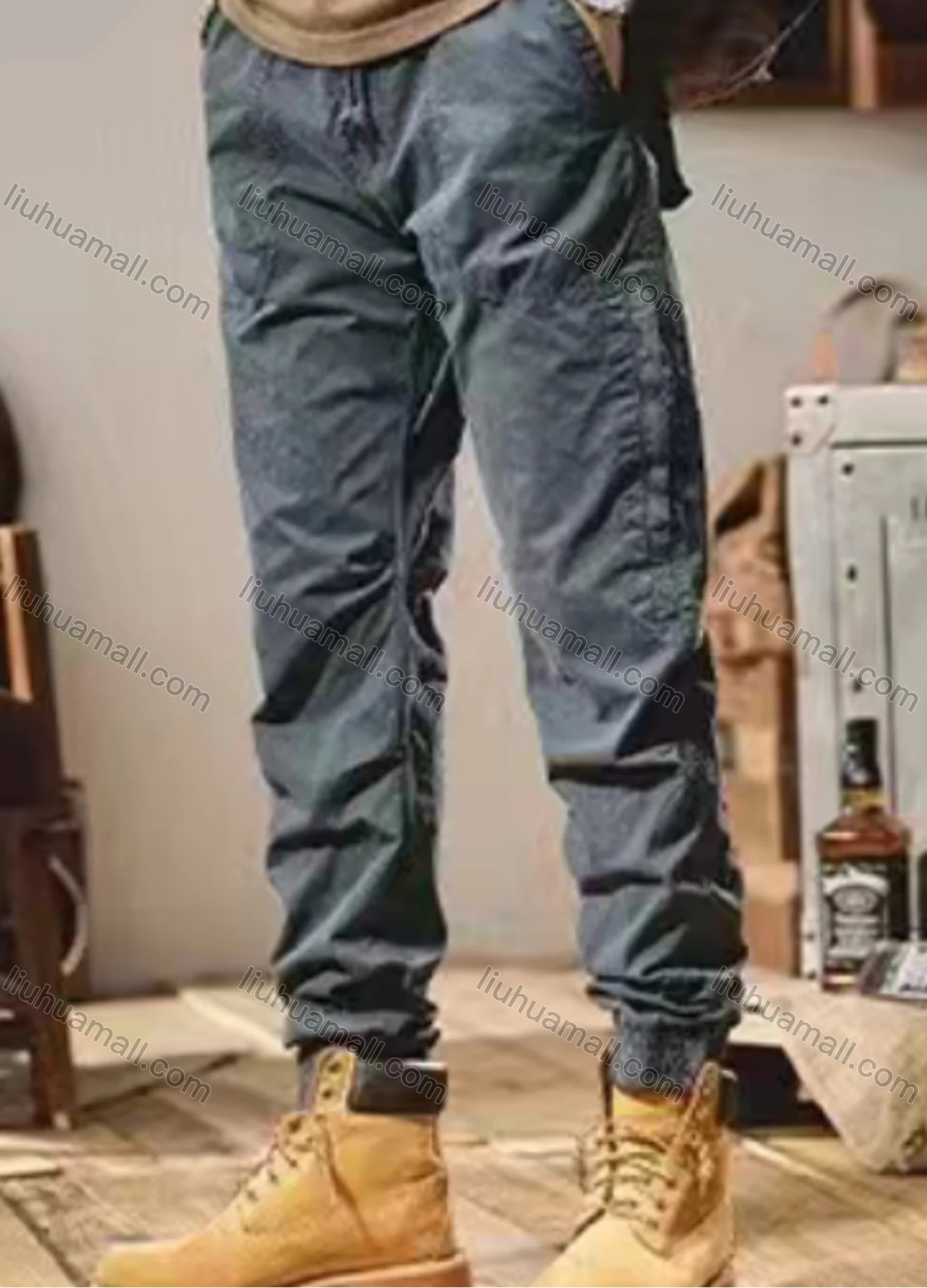 Wholesale Men's Casual Plain Patch Pocket Drawstring Cargo Pant 7601# - Liuhuamall