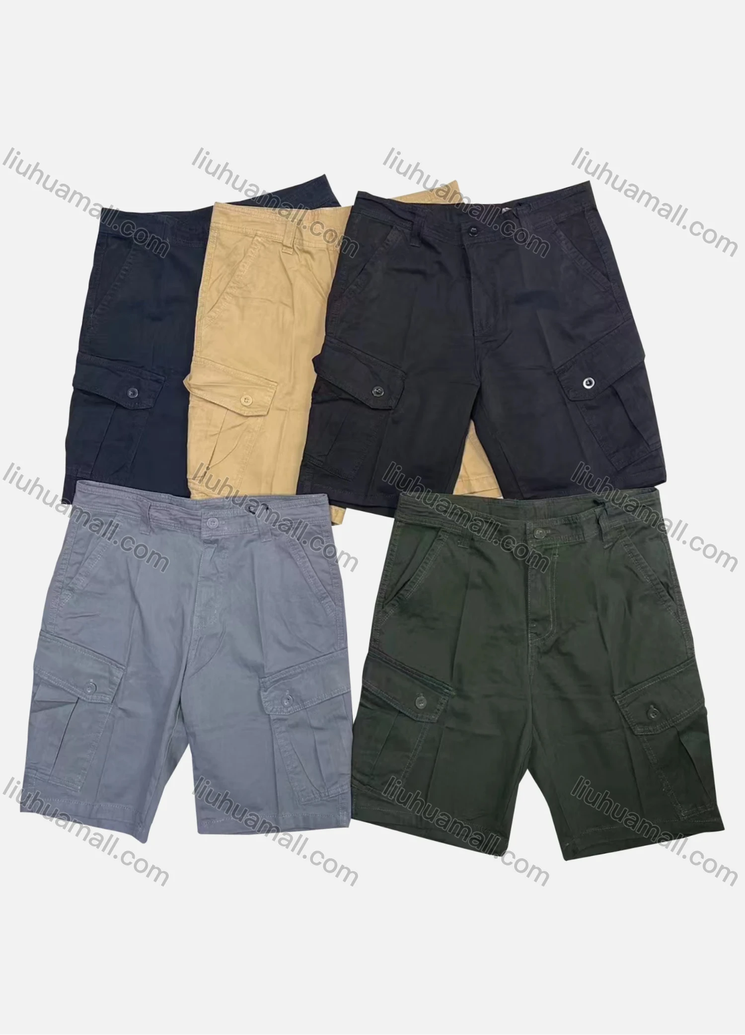 Wholesale Men's Casual Plain Flap Pockets Button Closure Shorts 27401# - Liuhuamall