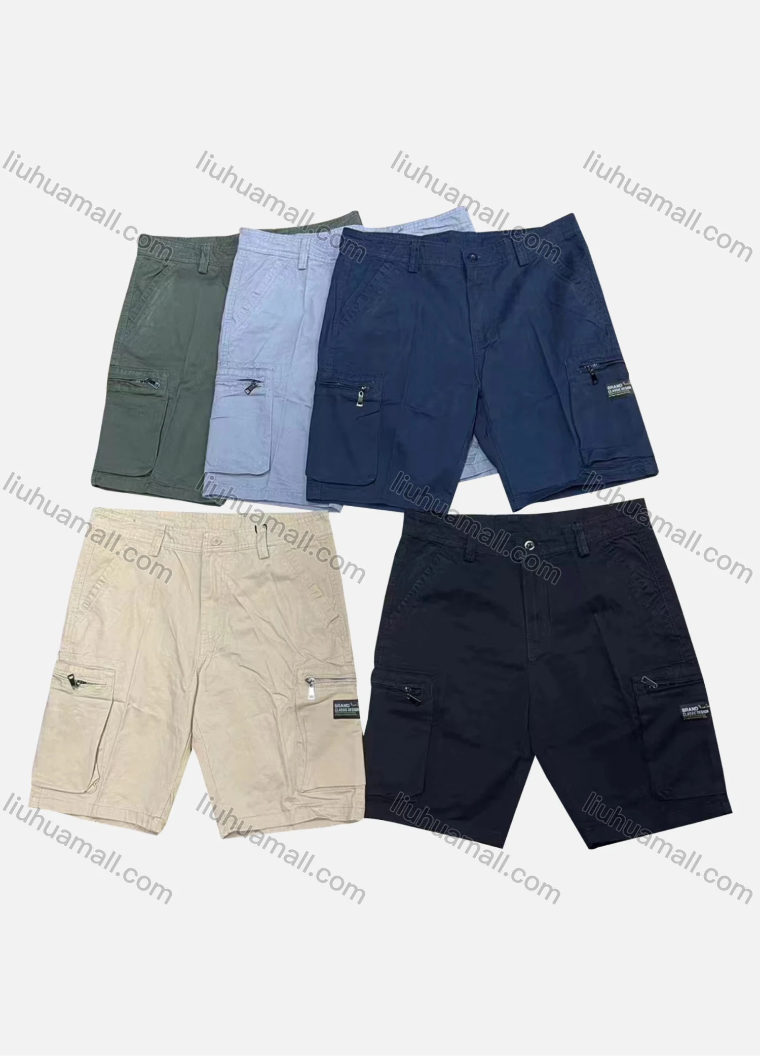 Wholesale Men's Casual Plain Zipper Pockets Button Closure Shorts 28651# - Liuhuamall