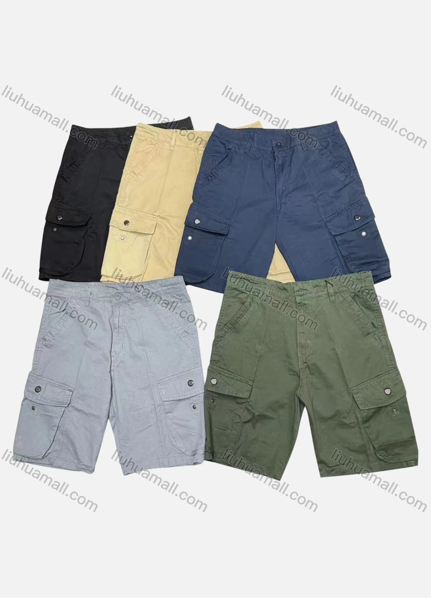 Wholesale Men's Casual Plain Flap Pockets Button Closure Shorts 27009# - Liuhuamall