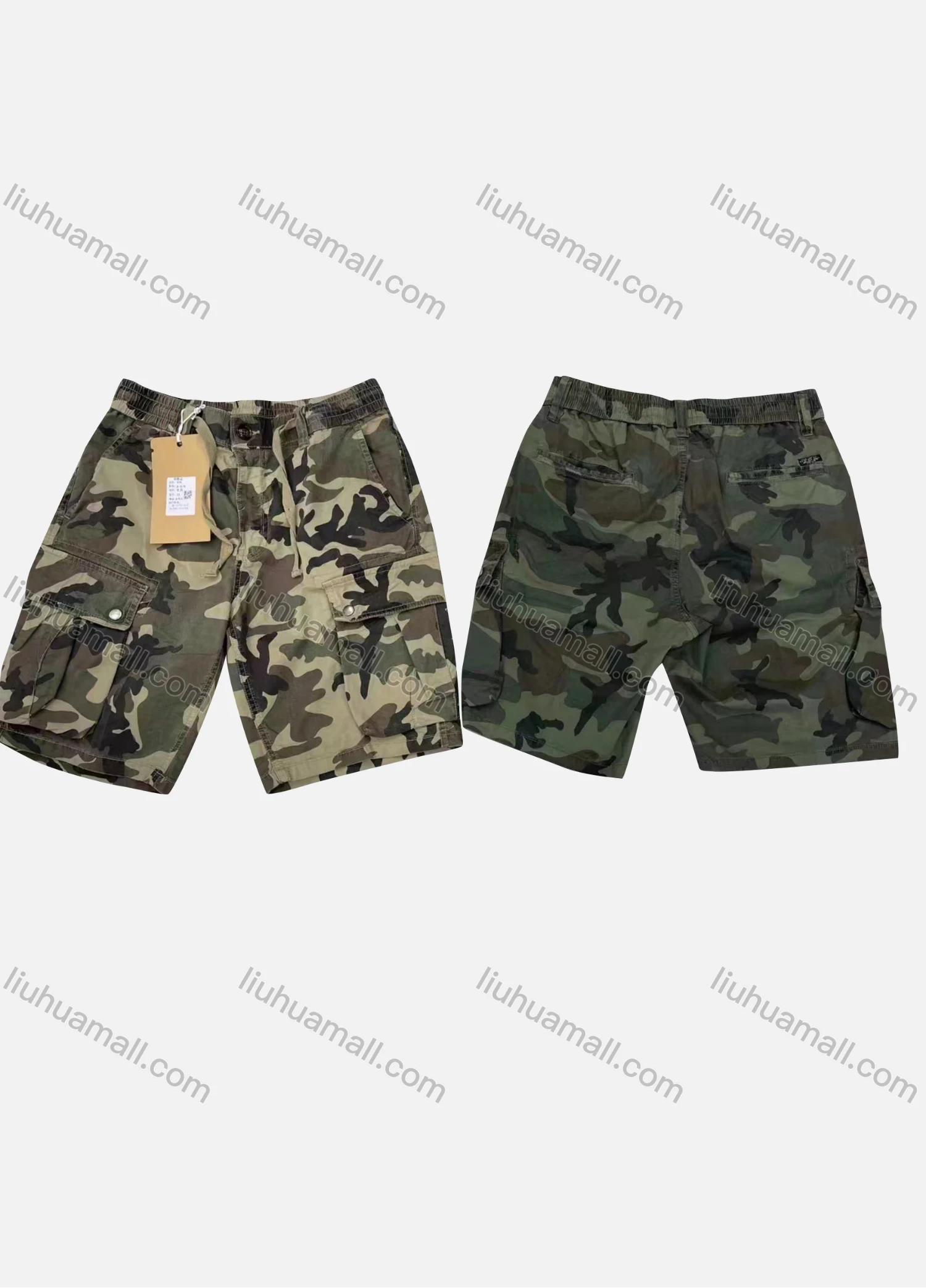 Wholesale Men's Casual Camouflage Flap Pockets Drawstring Shorts A-079# - Liuhuamall