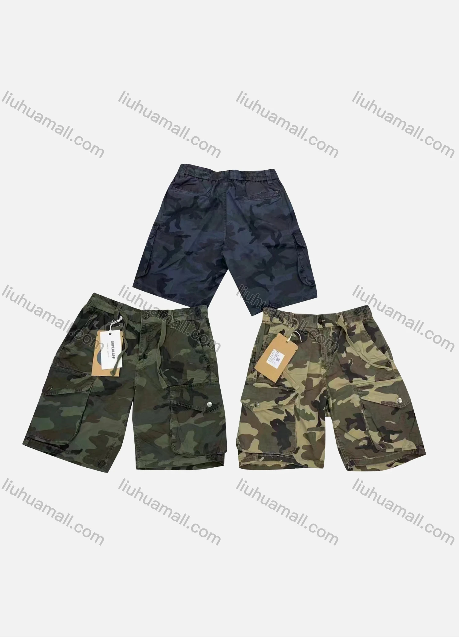 Wholesale Men's Casual Camouflage Flap Pockets Drawstring Shorts A-078# - Liuhuamall