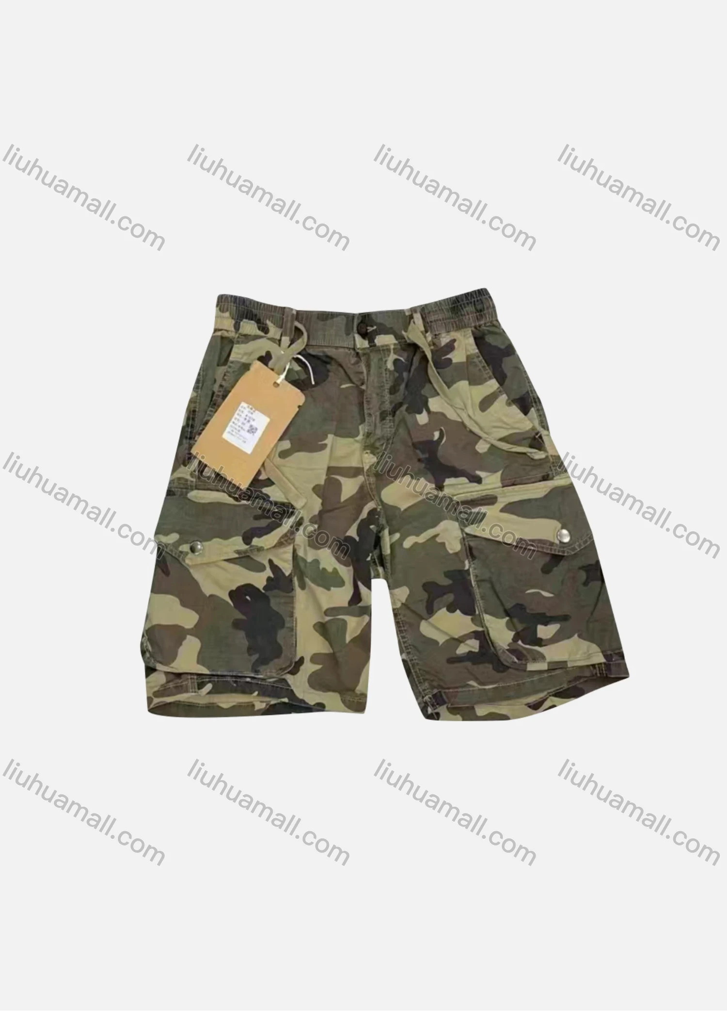 Wholesale Men's Casual Camouflage Flap Pockets Drawstring Shorts A-078# - Liuhuamall