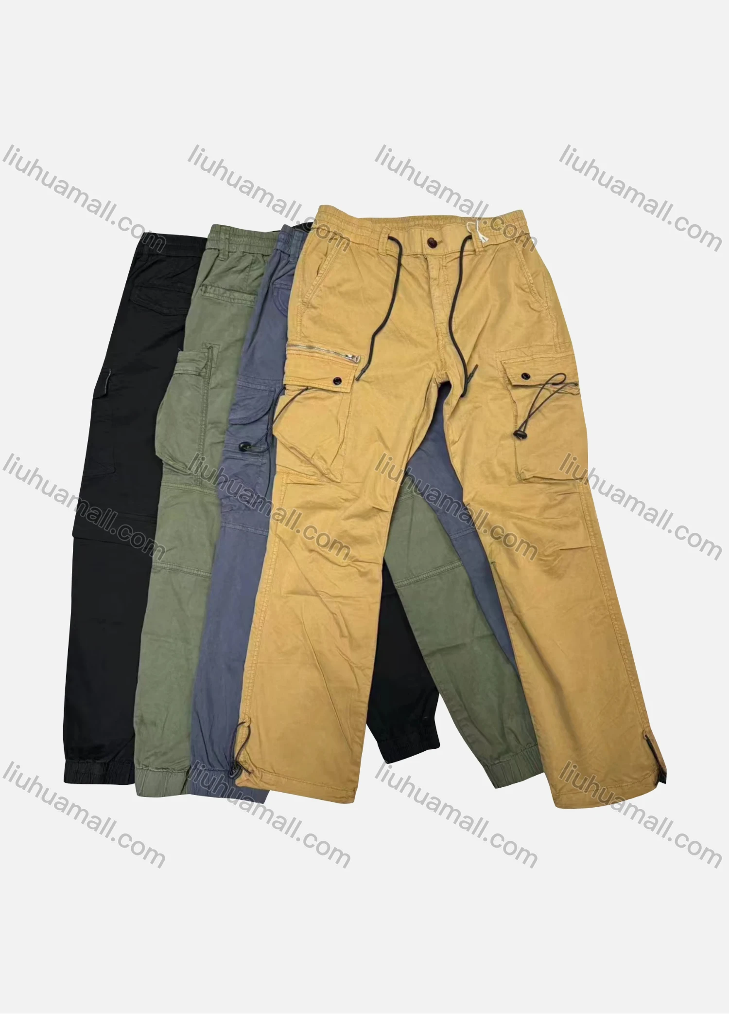 Wholesale Men's Casual Plain Flap Pockets Drawstring Cargo Pant 510# - Liuhuamall