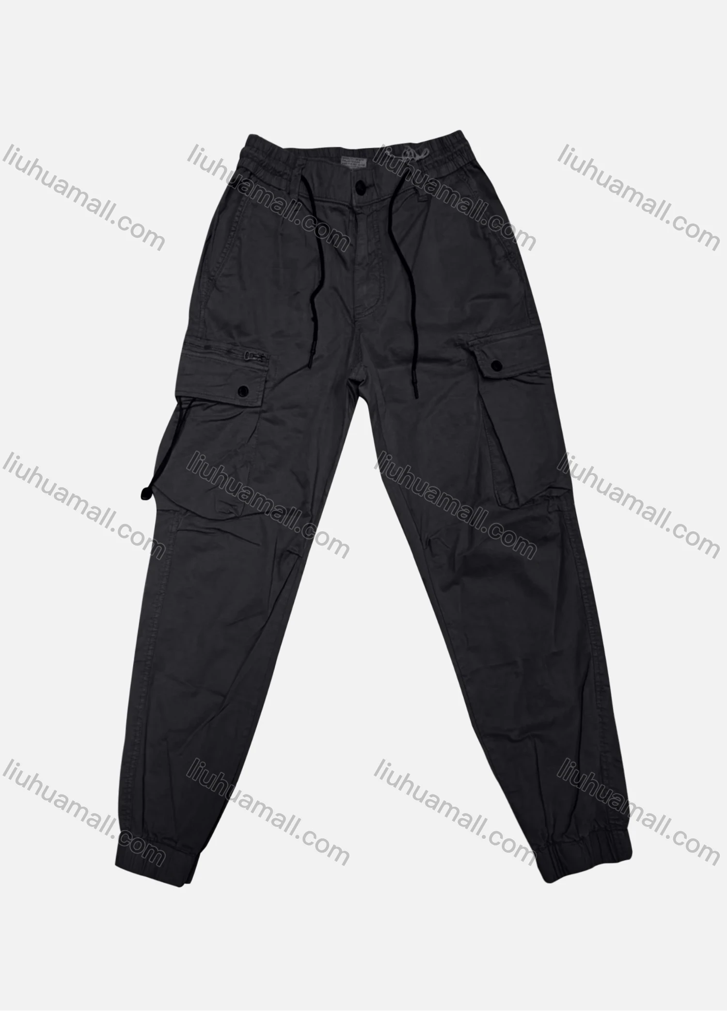 Wholesale Men's Casual Plain Flap Pockets Zip Decor Drawstring Cargo Pant 508# - Liuhuamall