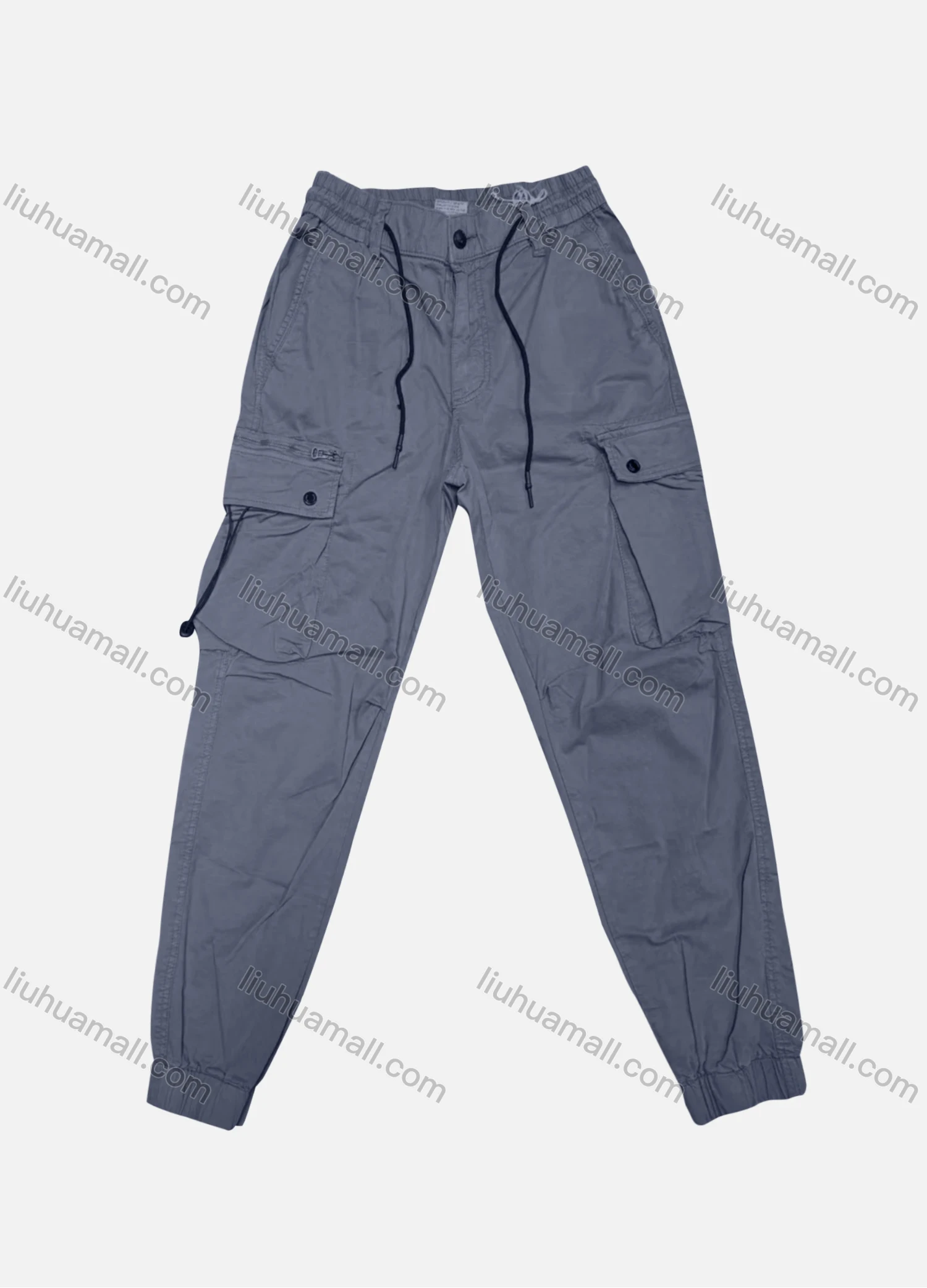 Wholesale Men's Casual Plain Flap Pockets Zip Decor Drawstring Cargo Pant 508# - Liuhuamall
