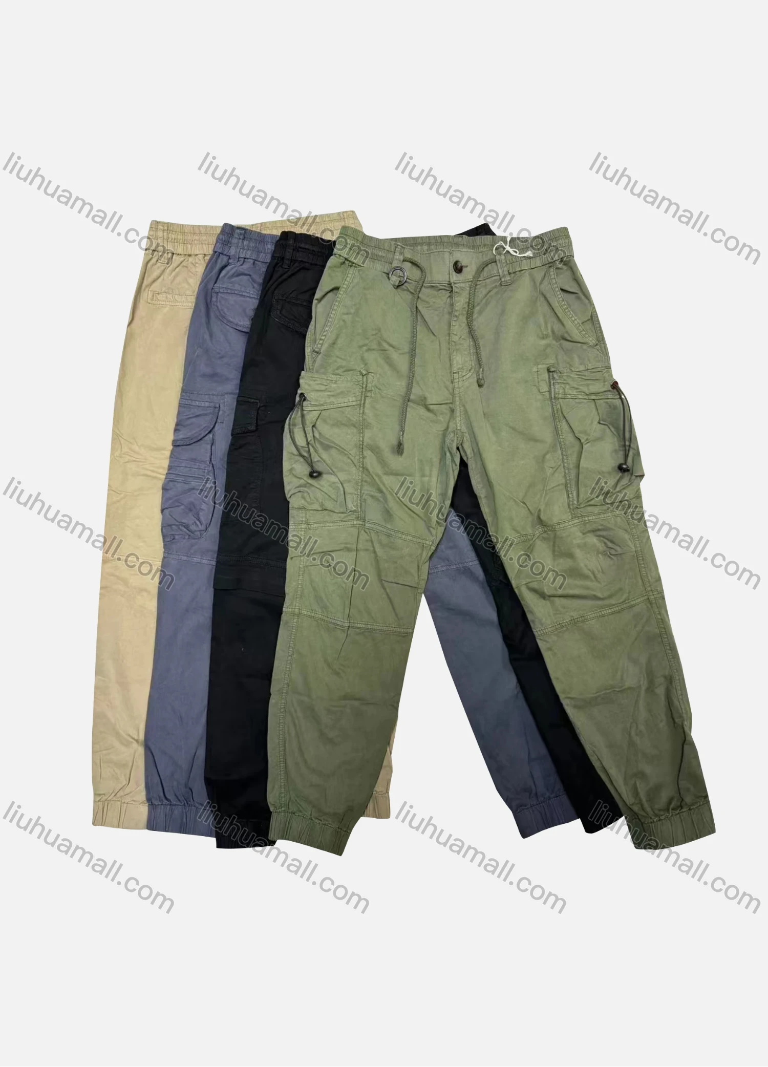 Wholesale Men's Casual Plain Flap Pockets Drawstring Cargo Pant 516# - Liuhuamall