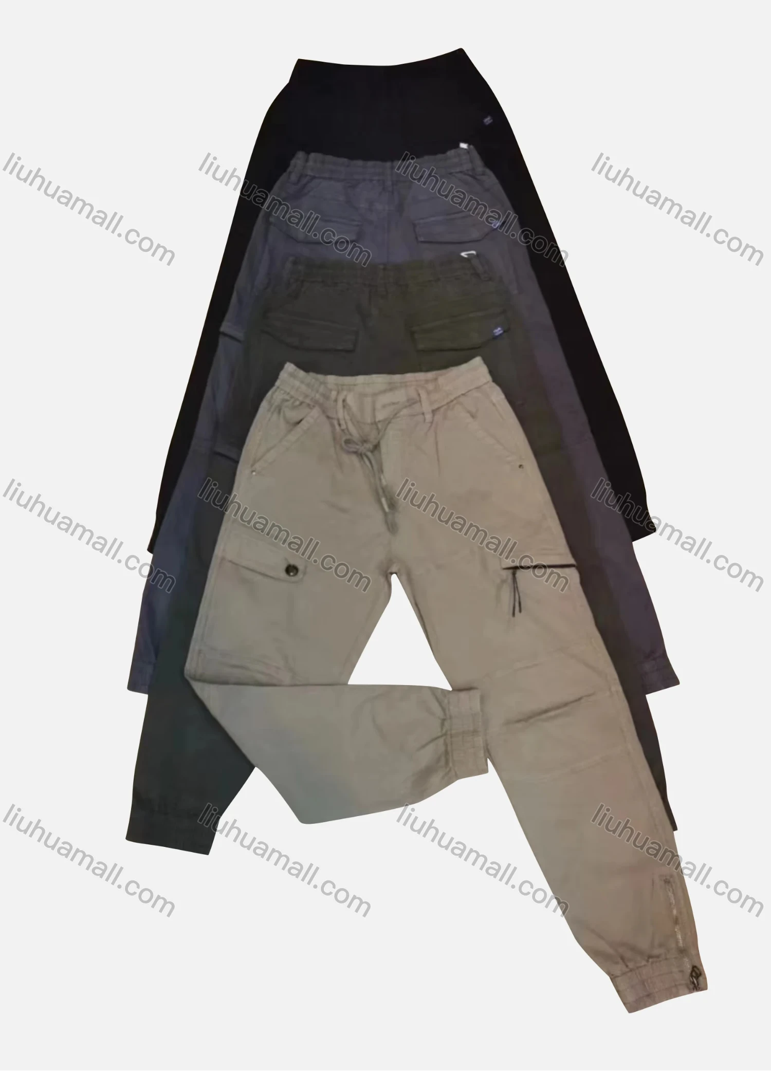 Wholesale Men's Casual Plain Zipper Pockets Drawstring Cargo Pant 2201# - Liuhuamall