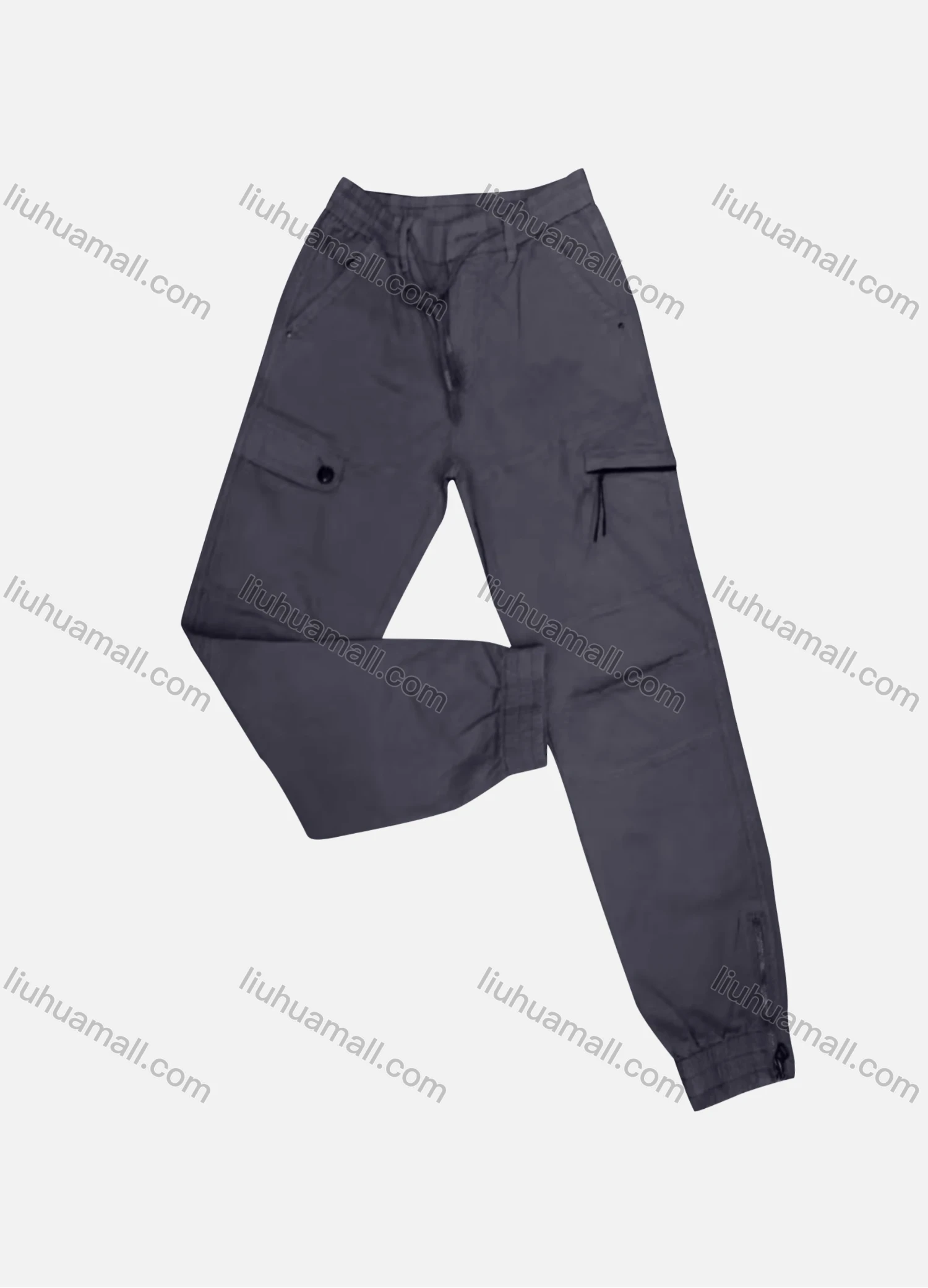 Wholesale Men's Casual Plain Zipper Pockets Drawstring Cargo Pant 2201# - Liuhuamall