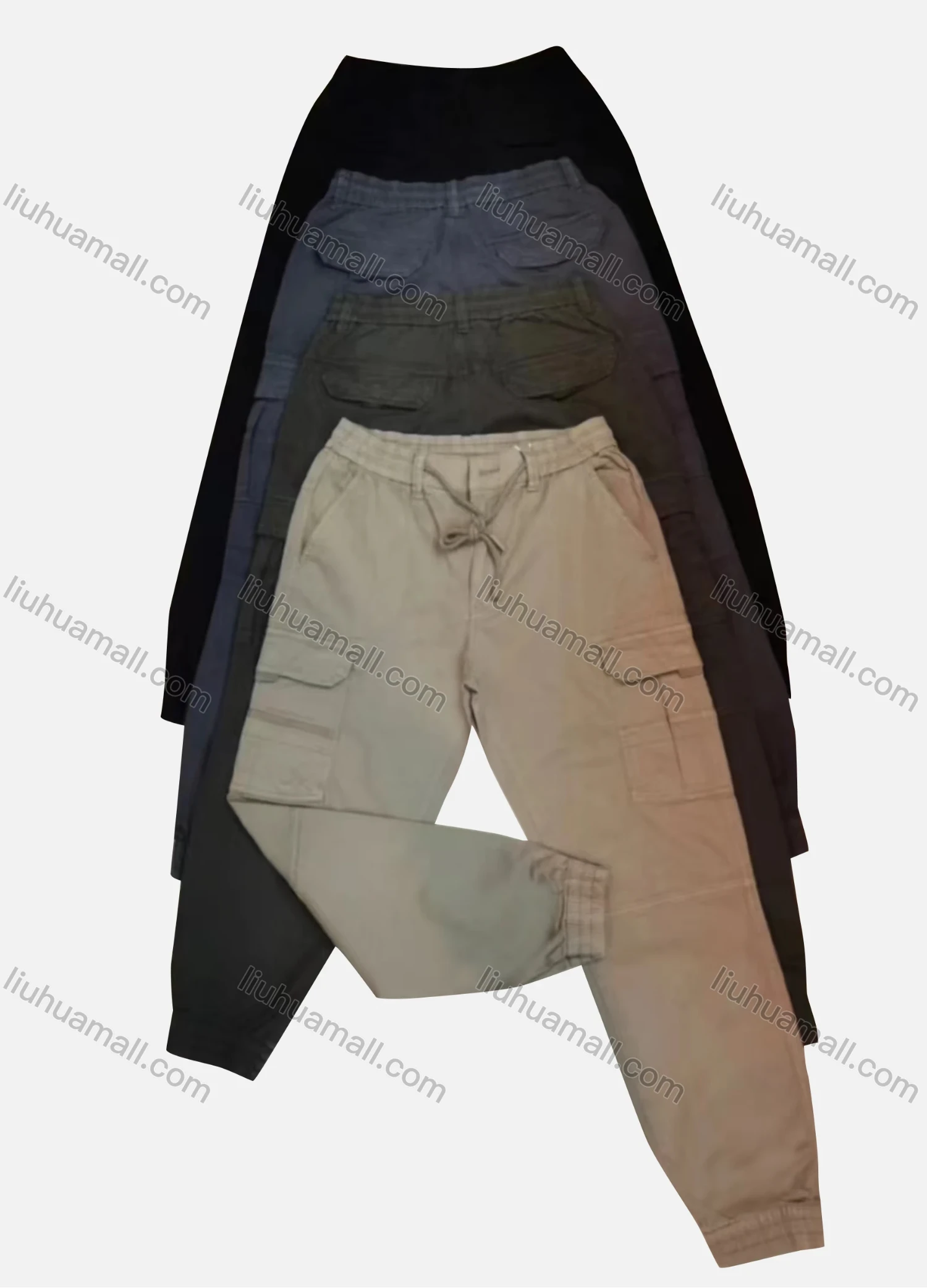 Wholesale Men's Casual Plain Flap Pockets Drawstring Cargo Pant 2210# - Liuhuamall