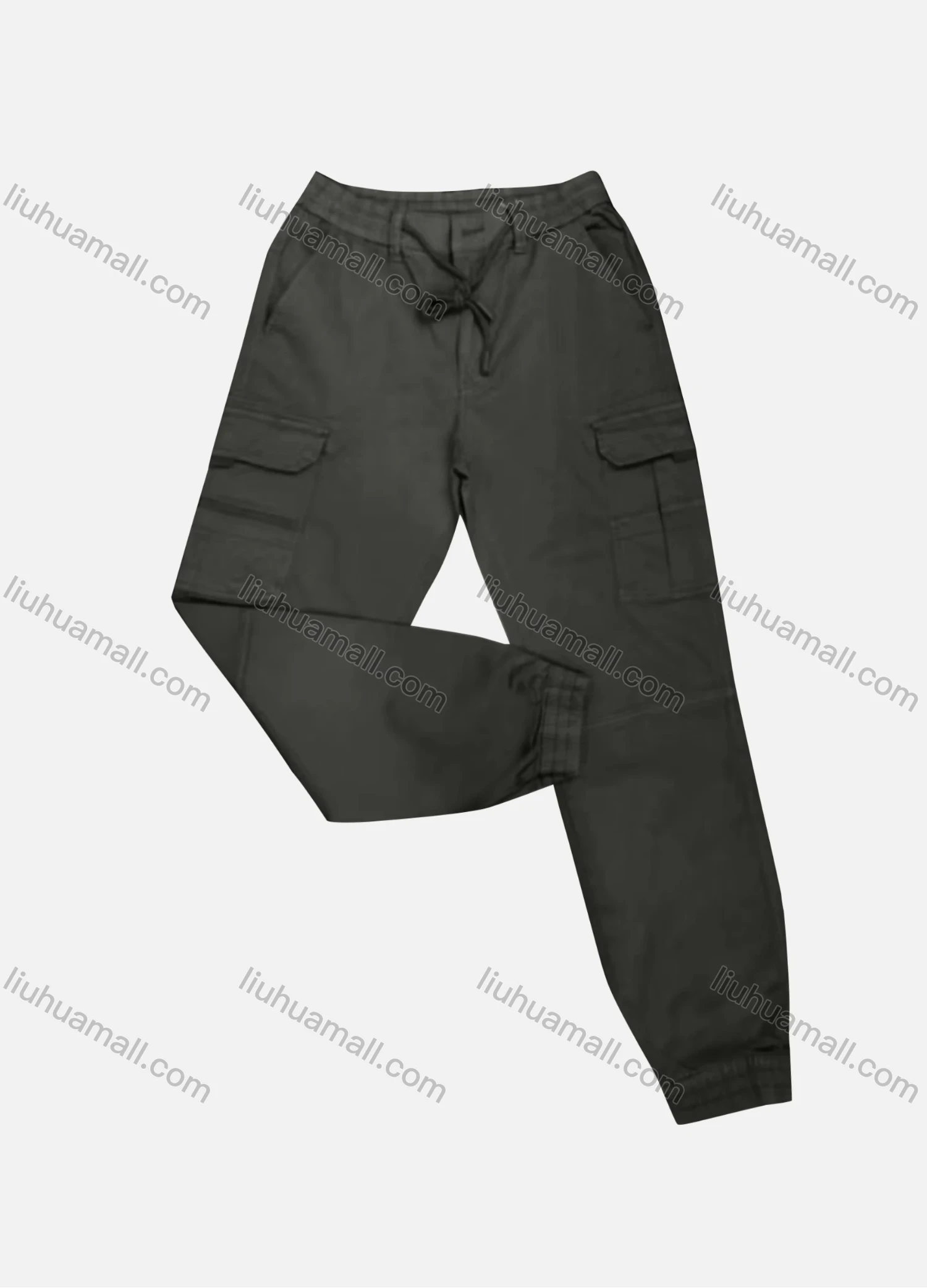 Wholesale Men's Casual Plain Flap Pockets Drawstring Cargo Pant 2210# - Liuhuamall