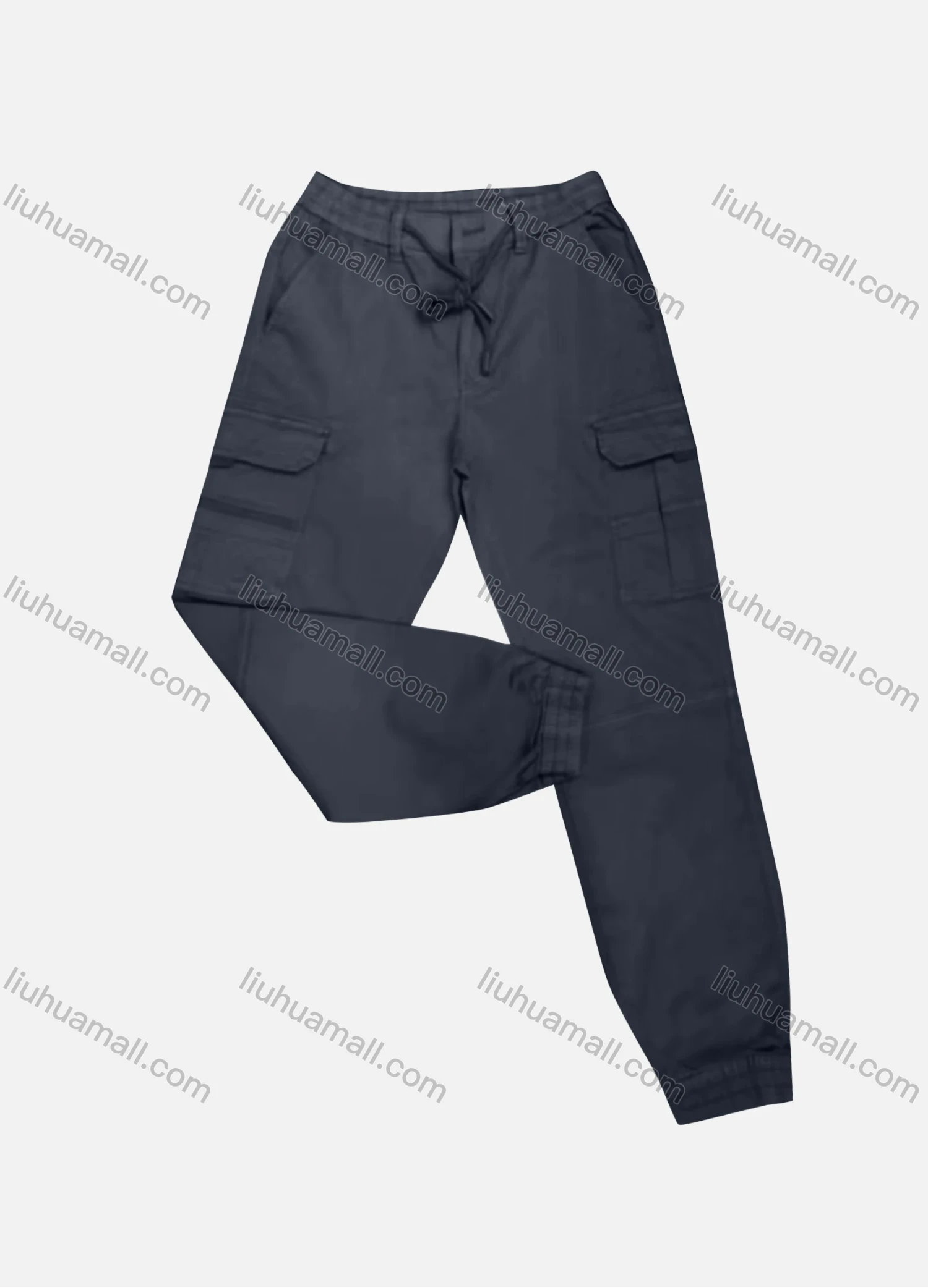 Wholesale Men's Casual Plain Flap Pockets Drawstring Cargo Pant 2210# - Liuhuamall