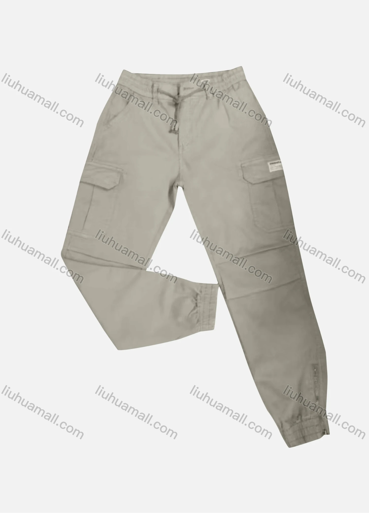 Wholesale Men's Casual Plain Flap Pockets Pleated Drawstring Cargo Pant 2211# - Liuhuamall