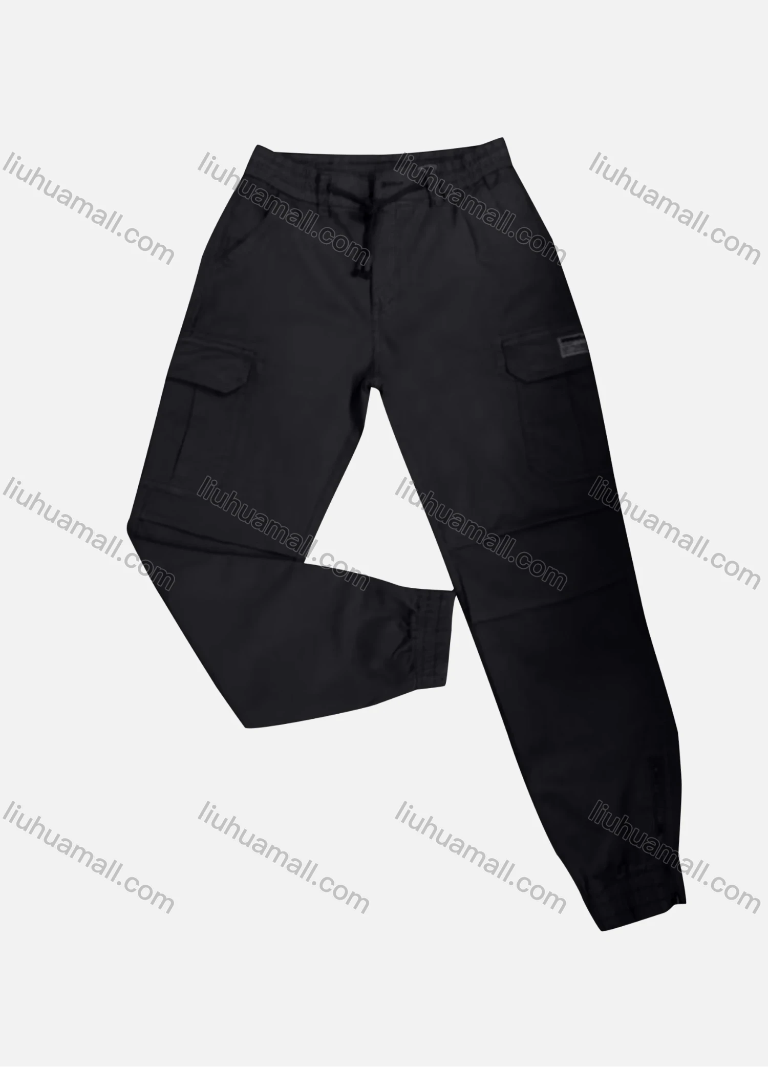 Wholesale Men's Casual Plain Flap Pockets Pleated Drawstring Cargo Pant 2211# - Liuhuamall