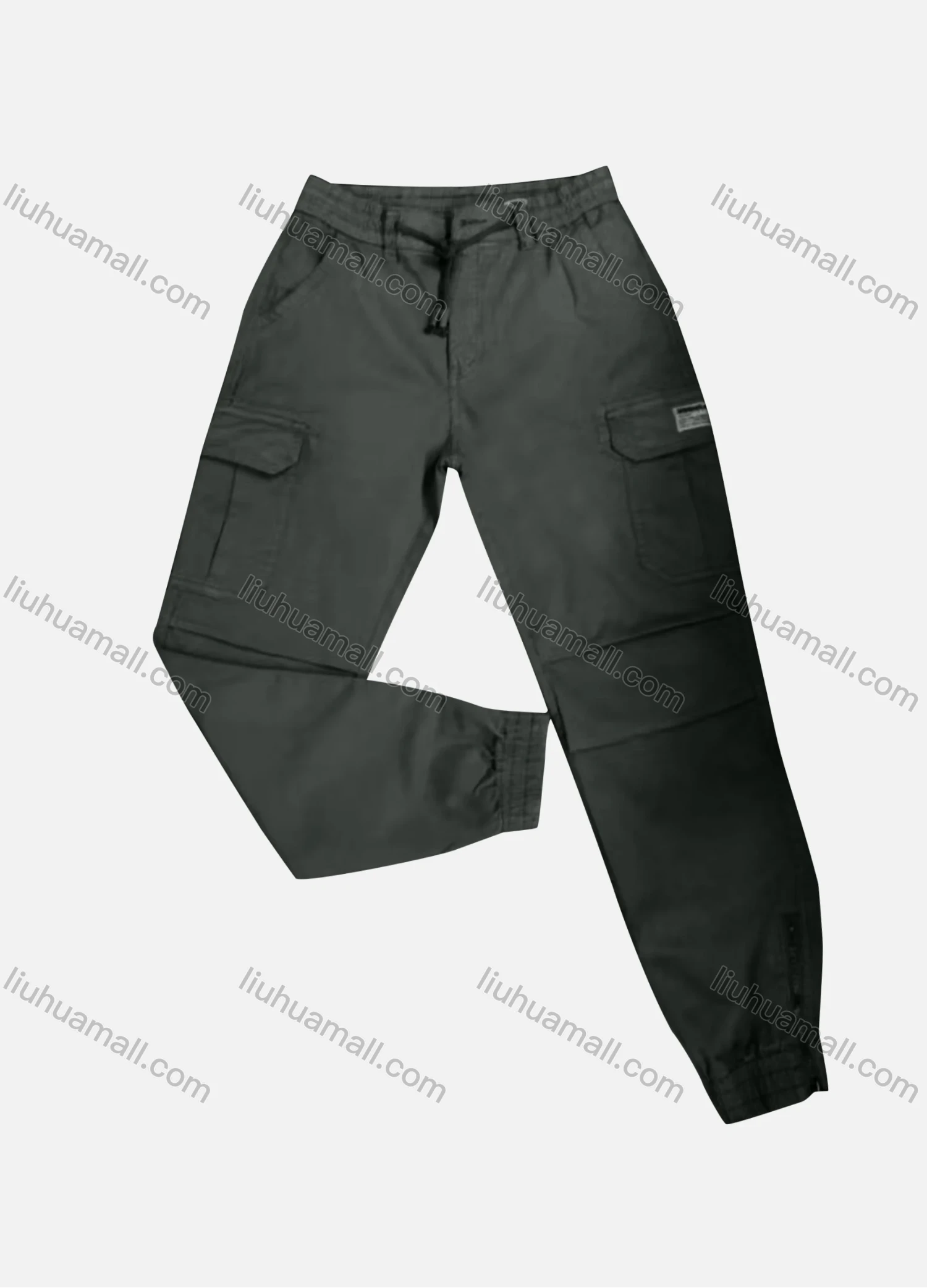 Wholesale Men's Casual Plain Flap Pockets Pleated Drawstring Cargo Pant 2211# - Liuhuamall
