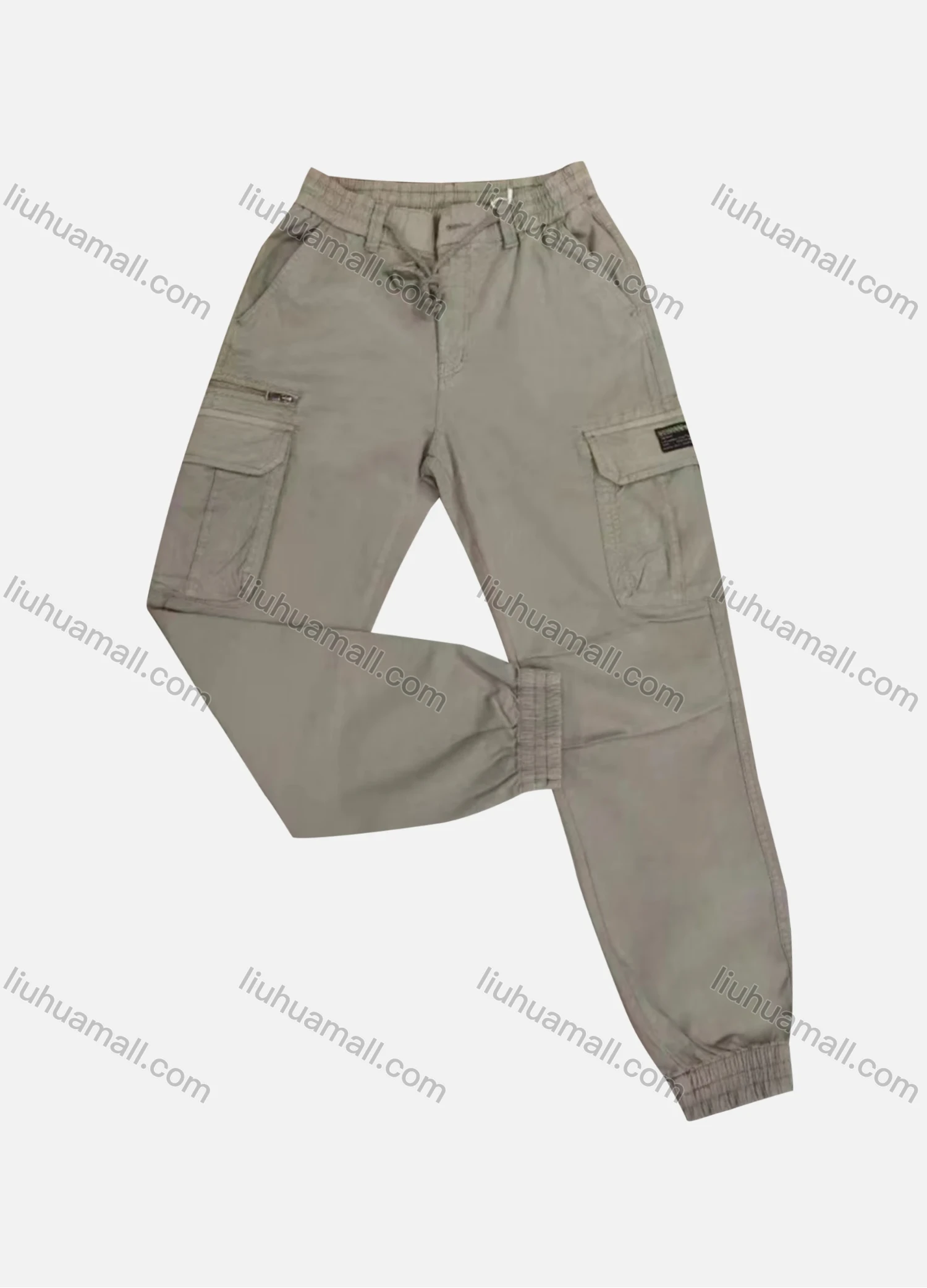 Wholesale Men's Casual Plain Flap Pockets Zip Decor Drawstring Cargo Pant 2212# - Liuhuamall