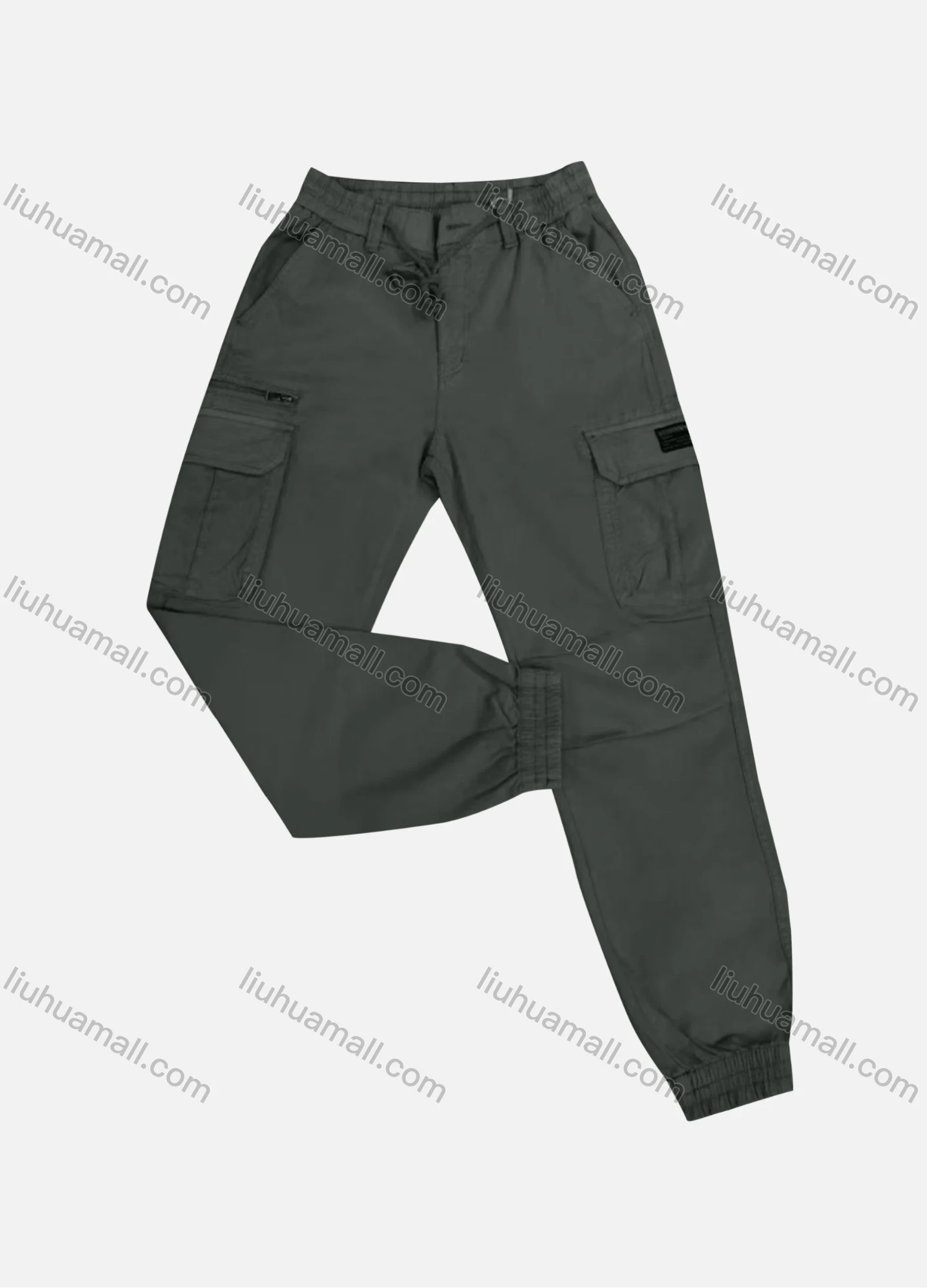 Wholesale Men's Casual Plain Flap Pockets Zip Decor Drawstring Cargo Pant 2212# - Liuhuamall