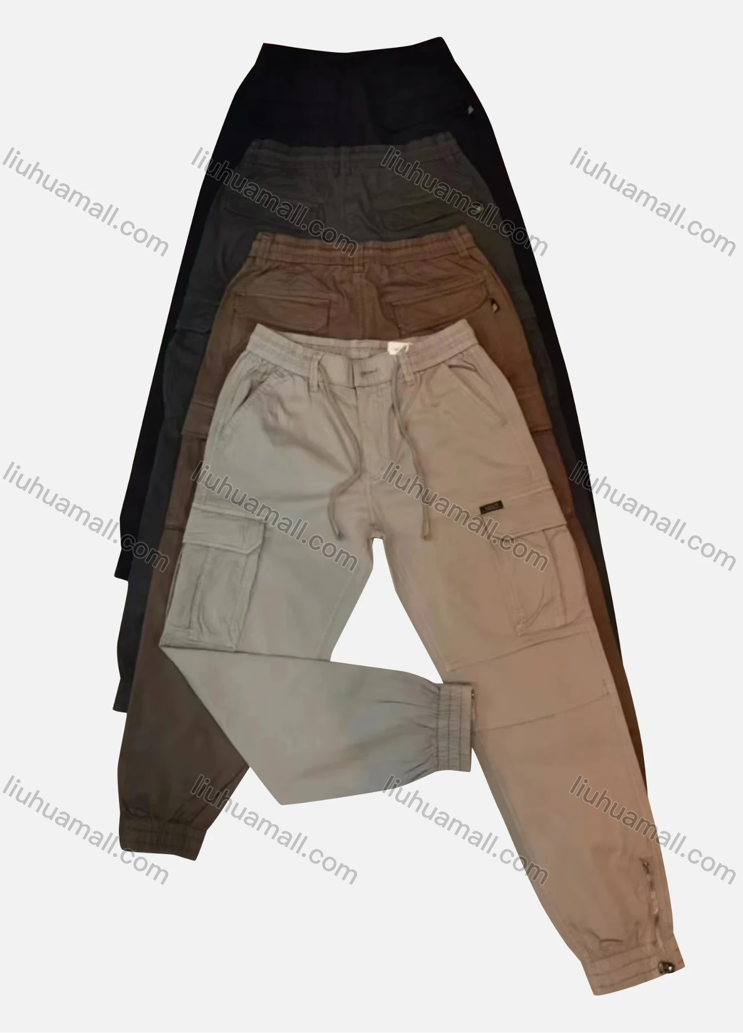Wholesale Men's Casual Plain Flap Pockets Drawstring Cargo Pant 2215# - Liuhuamall
