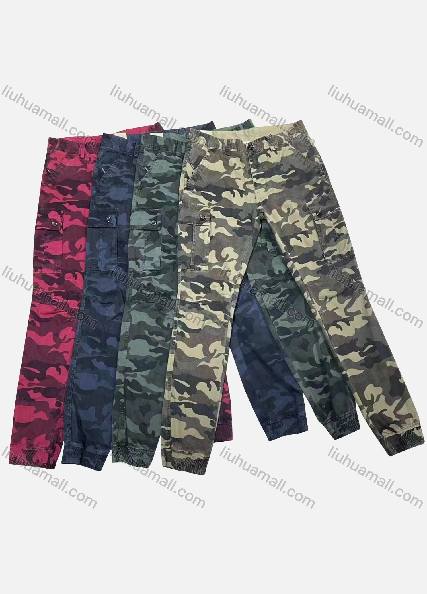 Wholesale Men's Casual Camouflage Flap Pockets Button Closure Cargo Pant W9011# - Liuhuamall