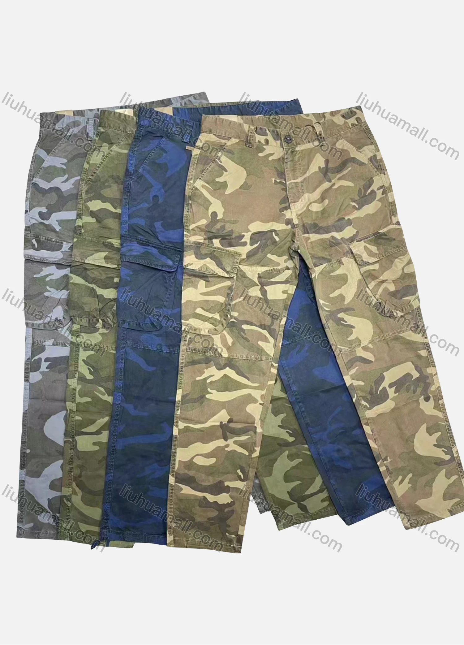 Wholesale Men's Casual Camouflage Flap Pockets Button Closure Cargo Pant W9222# - Liuhuamall