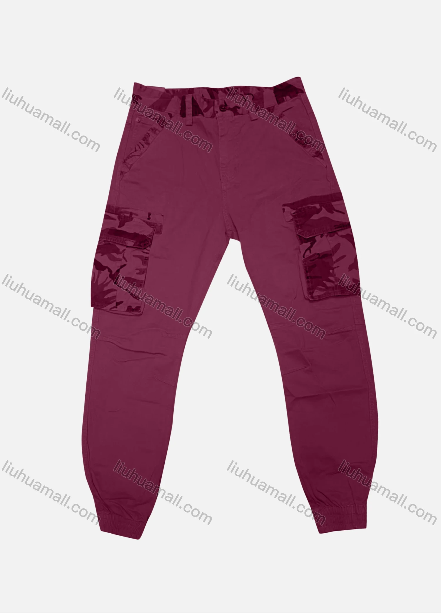 Wholesale Men's Casual Plain Splicing Camouflage Flap Pockets Button Closure Cargo Pant W9032# - Liuhuamall