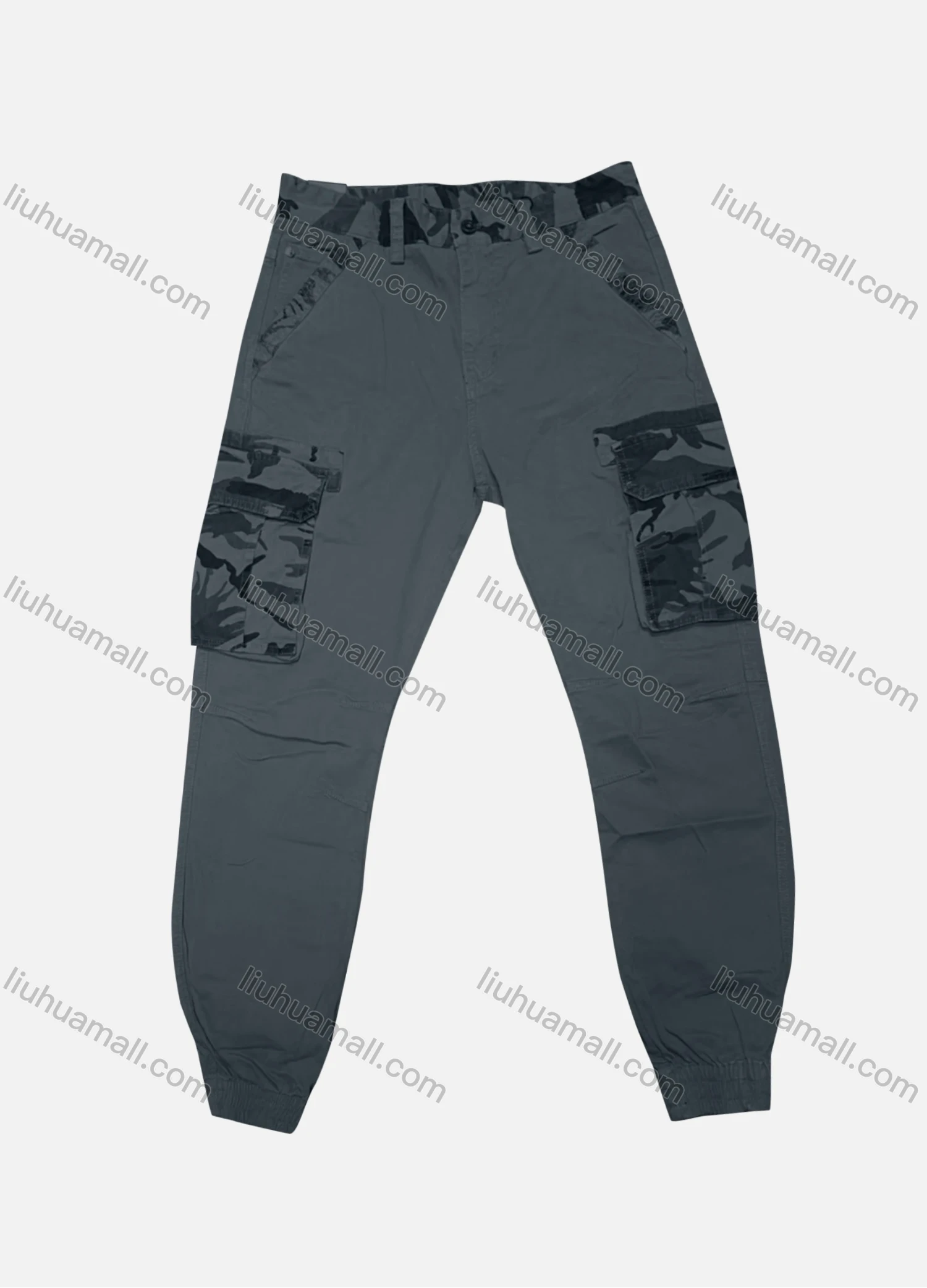 Wholesale Men's Casual Plain Splicing Camouflage Flap Pockets Button Closure Cargo Pant W9032# - Liuhuamall