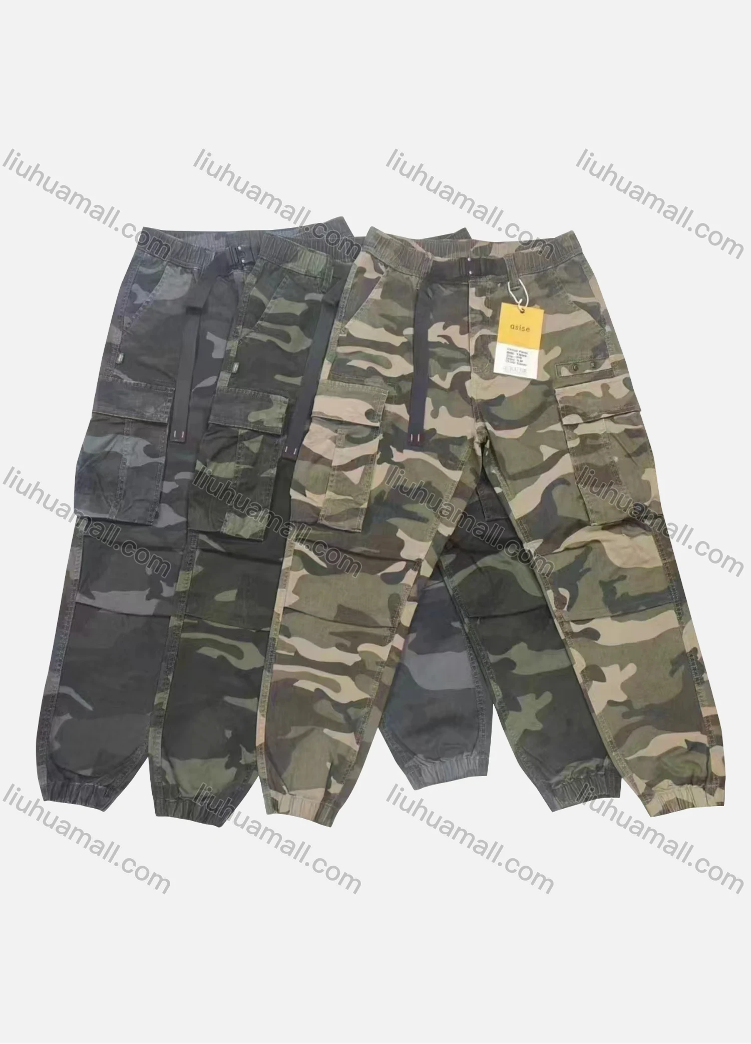 Wholesale Men's Casual Camouflage Flap Pockets Drawstring Cargo Pant 1896# - Liuhuamall