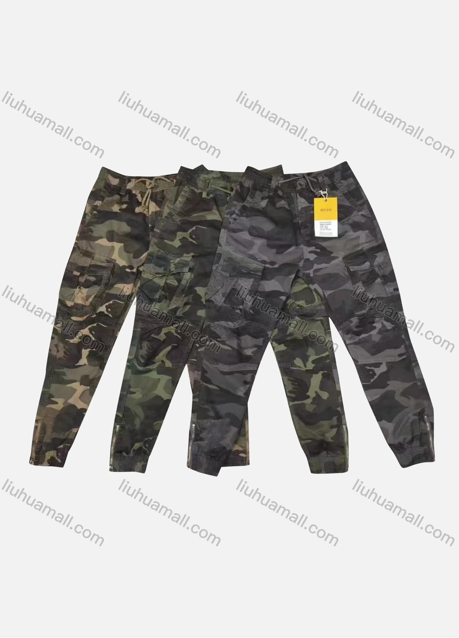 Wholesale Men's Casual Camouflage Flap Pockets Drawstring Cargo Pant 1896A# - Liuhuamall