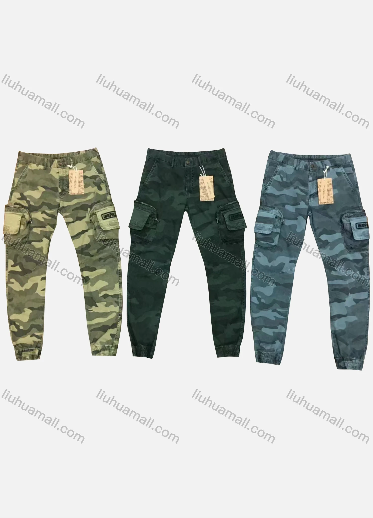 Wholesale Men's Casual Camouflage Zipper Pockets Button Closure Cargo Pant 9393# - Liuhuamall