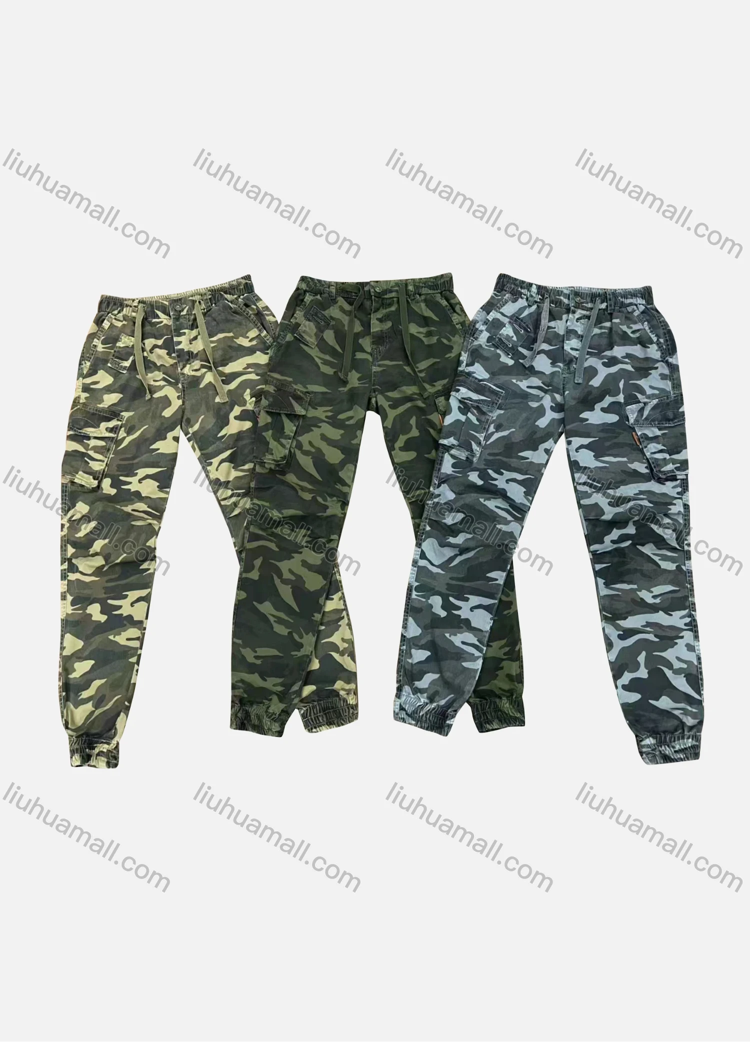 Wholesale Men's Casual Camouflage Flap Pockets Drawstring Cargo Pant 9370# - Liuhuamall
