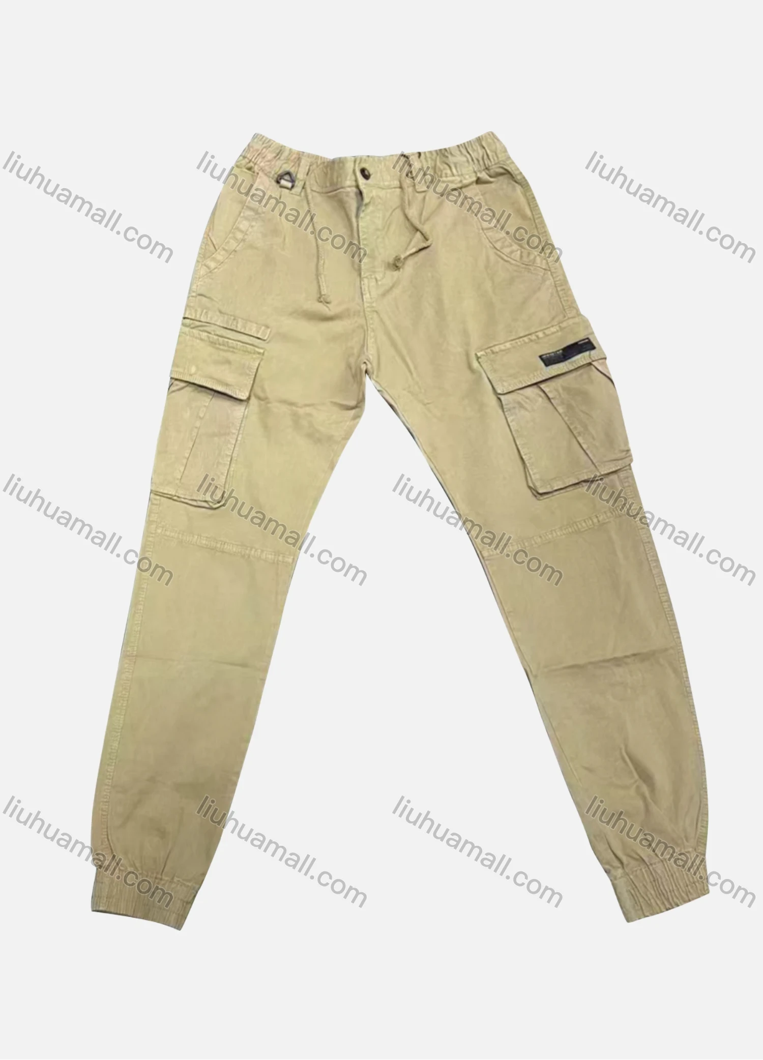 Wholesale Men's Casual Plain Flap Pockets Drawstring Cargo Pant 8096# - Liuhuamall