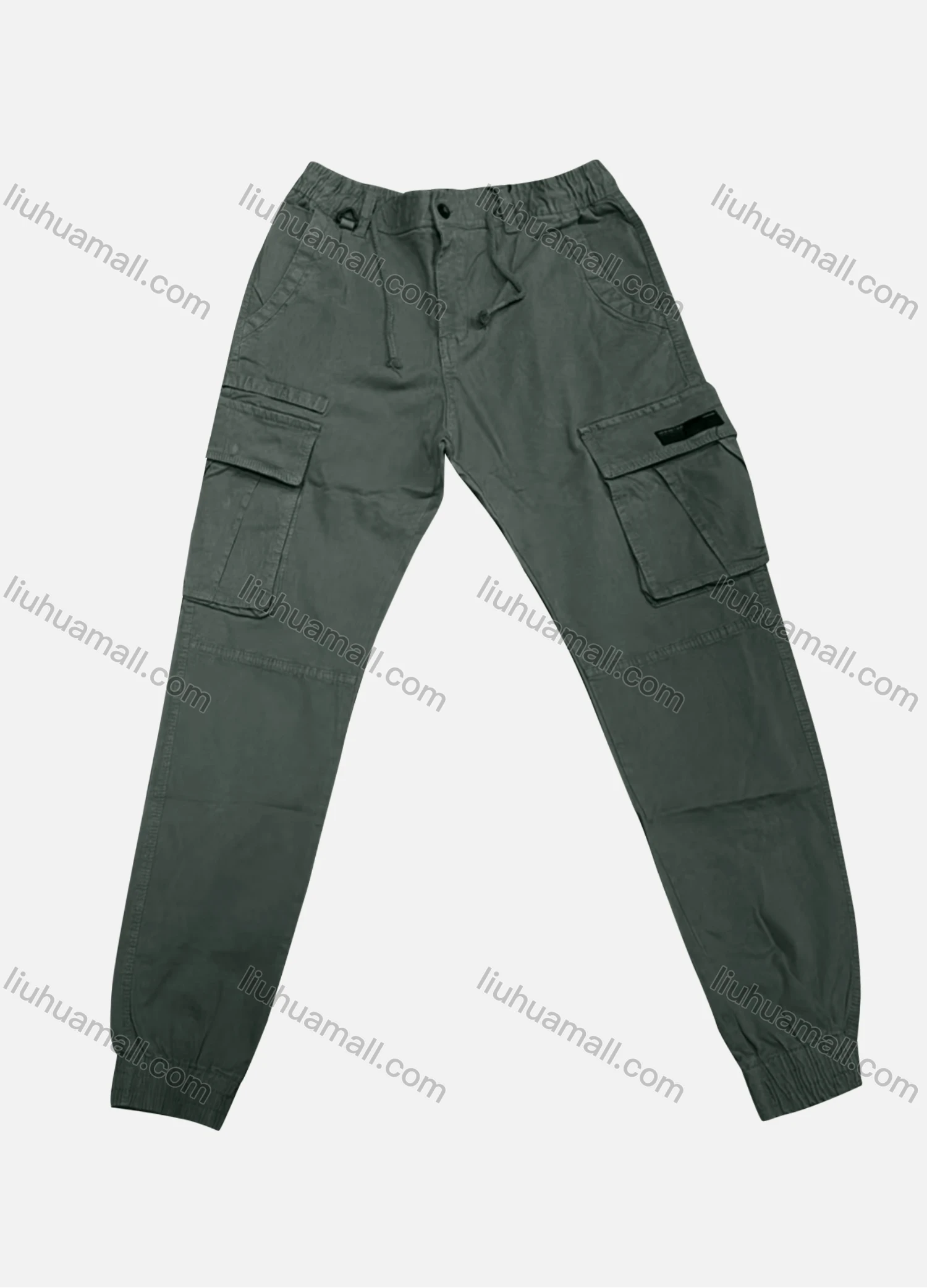 Wholesale Men's Casual Plain Flap Pockets Drawstring Cargo Pant 8096# - Liuhuamall