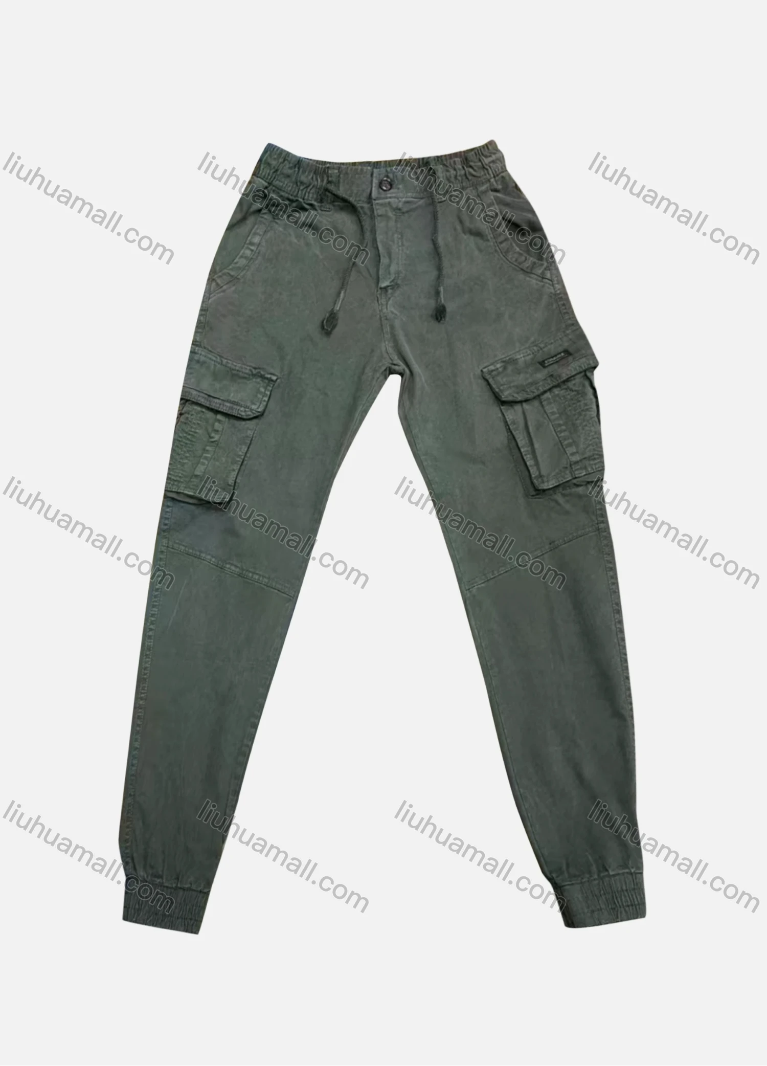 Wholesale Men's Casual Plain Flap Pockets Drawstring Cargo Pant 8091# - Liuhuamall