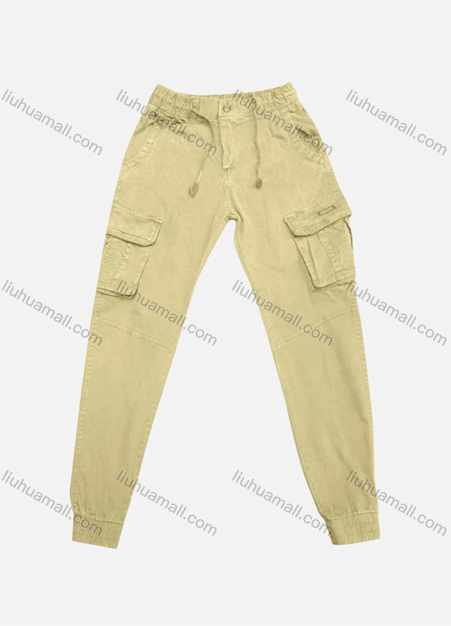 Wholesale Men's Casual Plain Flap Pockets Drawstring Cargo Pant 8091# - Liuhuamall