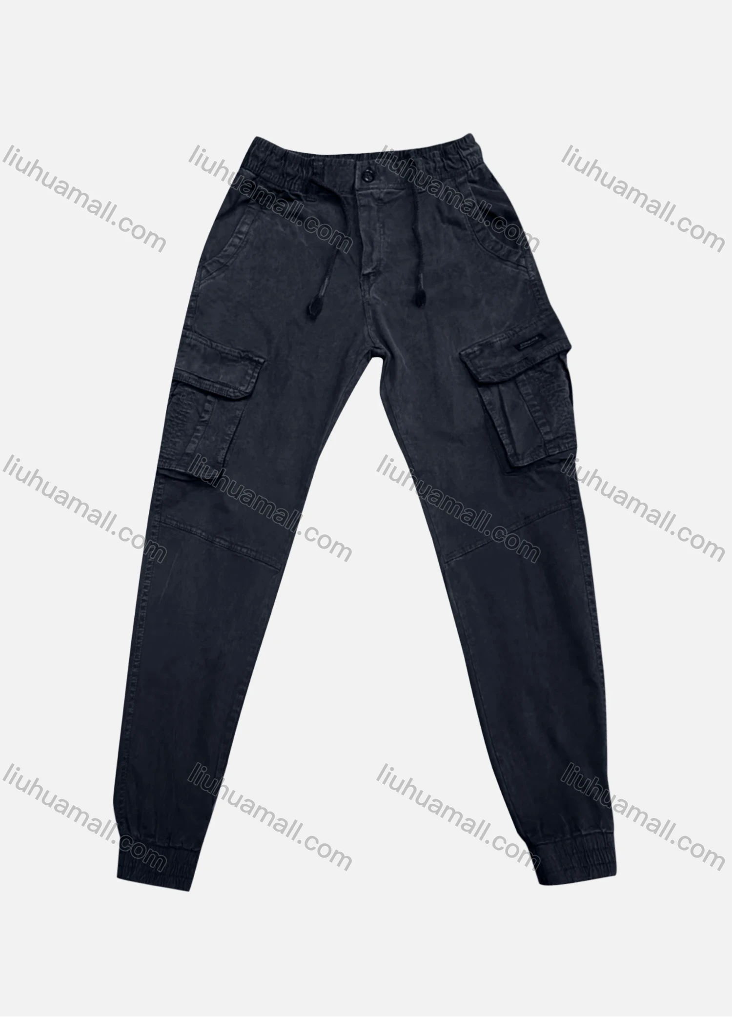 Wholesale Men's Casual Plain Flap Pockets Drawstring Cargo Pant 8091# - Liuhuamall