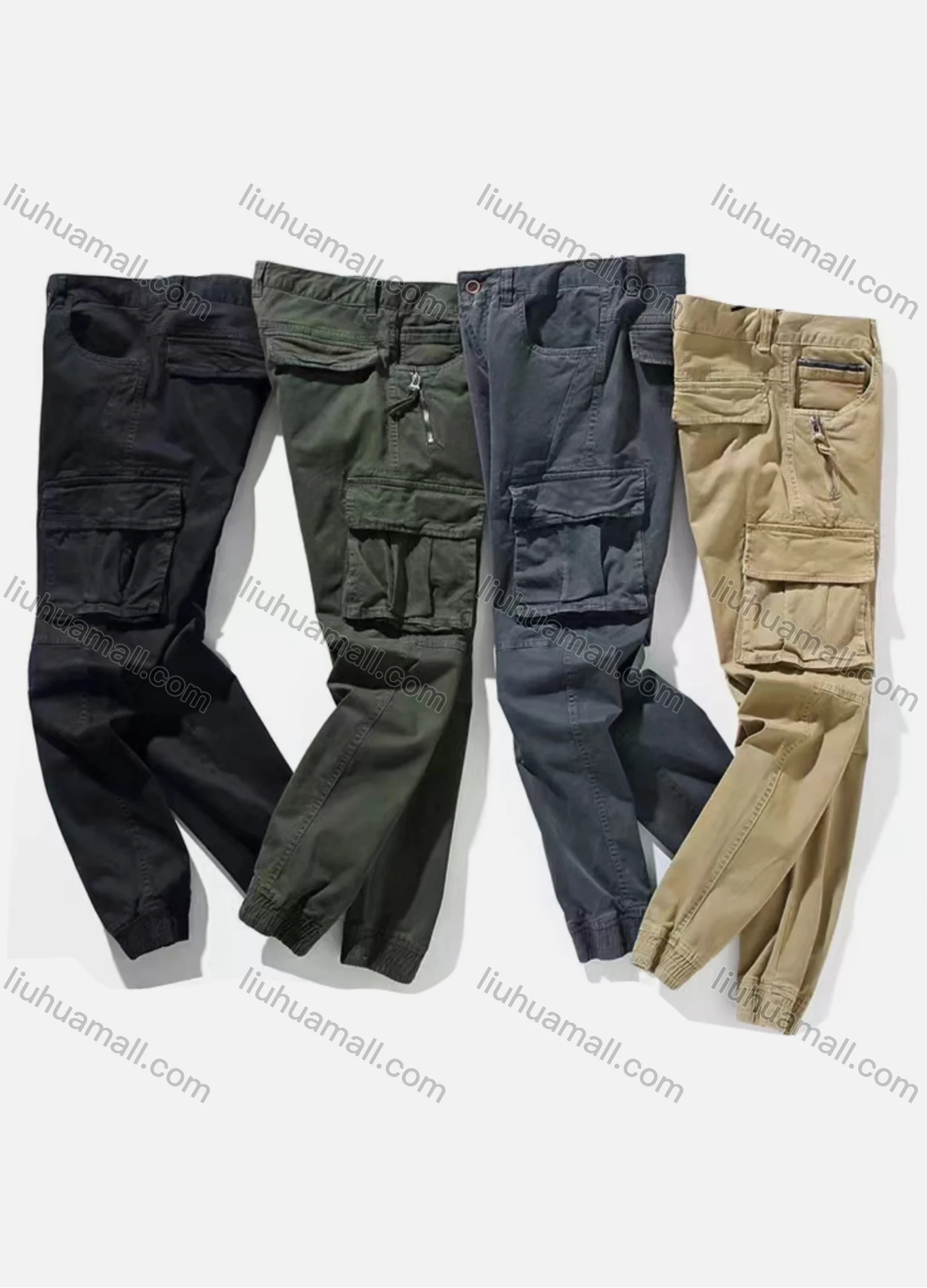 Wholesale Men's Casual Plain Flap Pockets Button Closure Cargo Pant 9926# - Liuhuamall