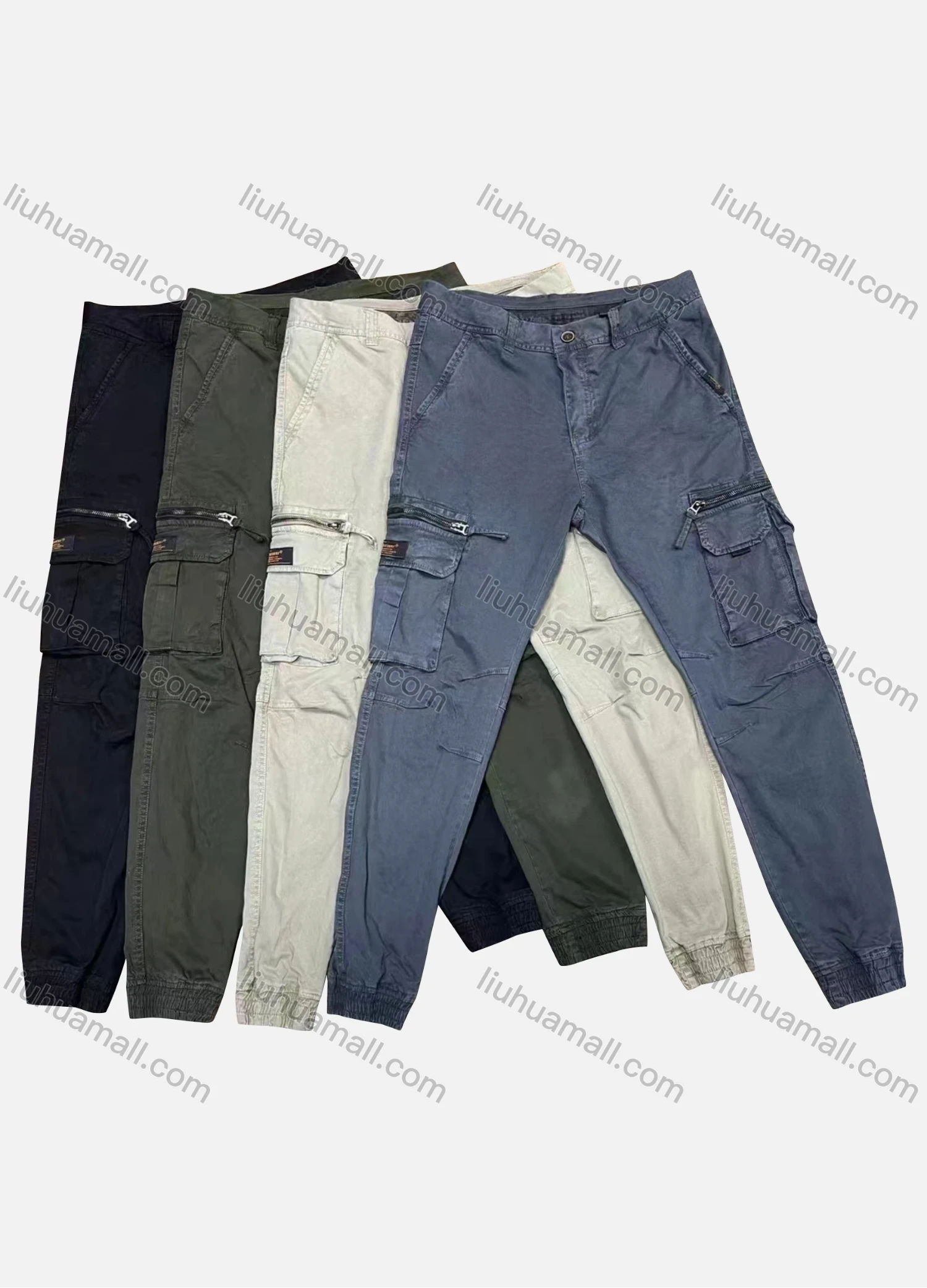 Wholesale Men's Casual Plain Flap Pockets Zip Decor Button Closure Cargo Pant 1922# - Liuhuamall