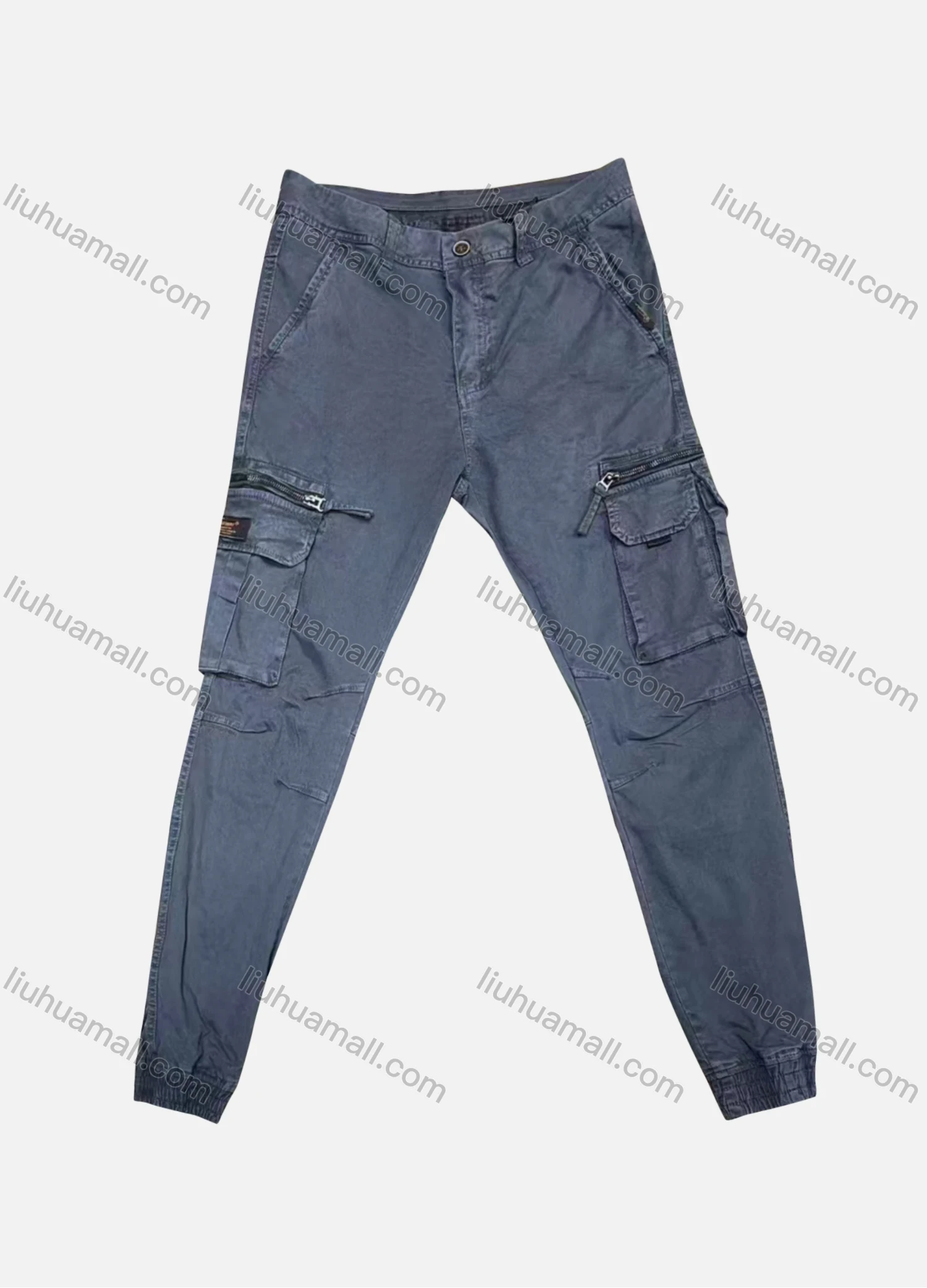 Wholesale Men's Casual Plain Flap Pockets Zip Decor Button Closure Cargo Pant 1922# - Liuhuamall