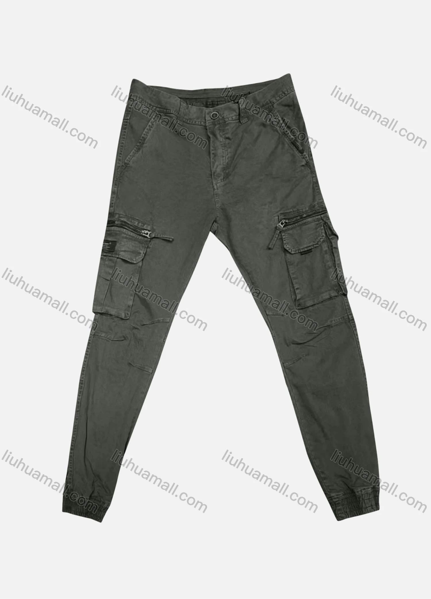 Wholesale Men's Casual Plain Flap Pockets Zip Decor Button Closure Cargo Pant 1922# - Liuhuamall