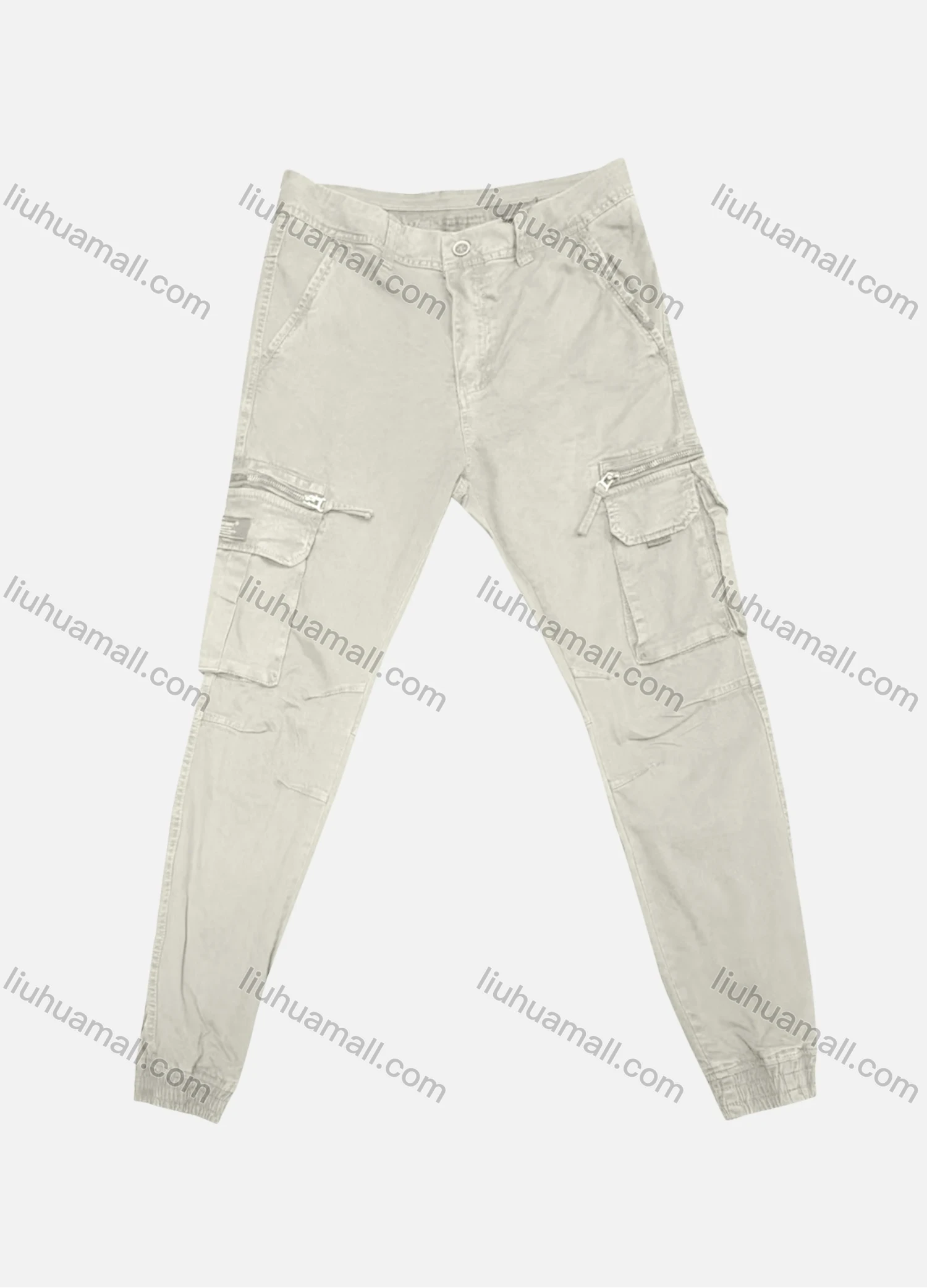 Wholesale Men's Casual Plain Flap Pockets Zip Decor Button Closure Cargo Pant 1922# - Liuhuamall