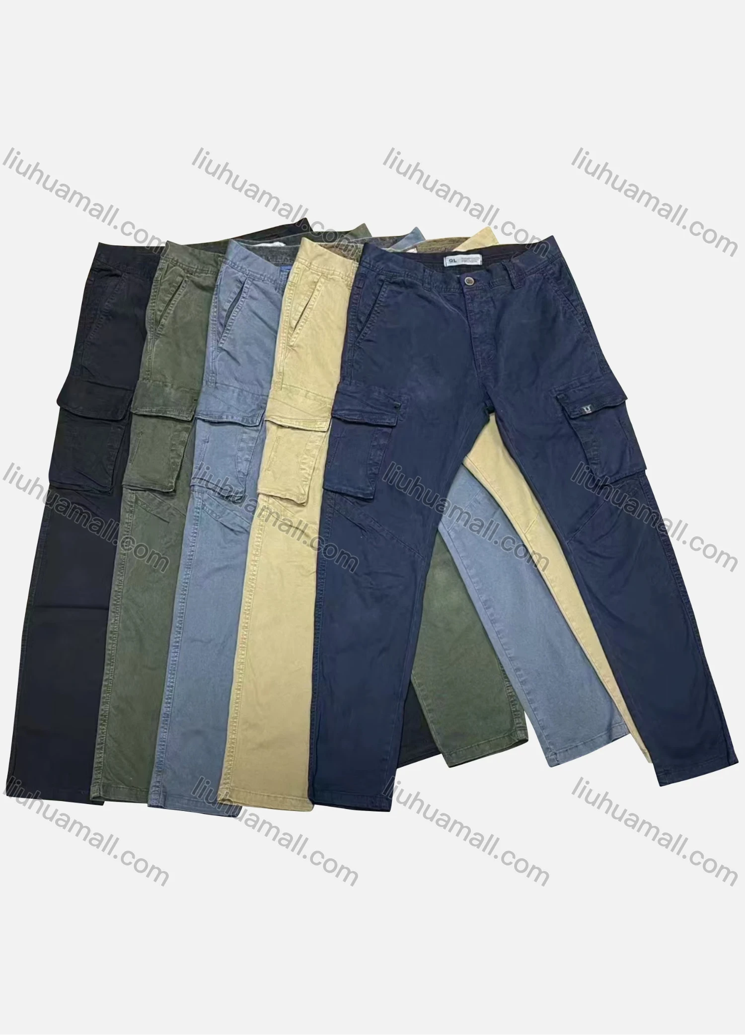Wholesale Men's Casual Plain Flap Pockets Button Closure Cargo Pant 1917# - Liuhuamall