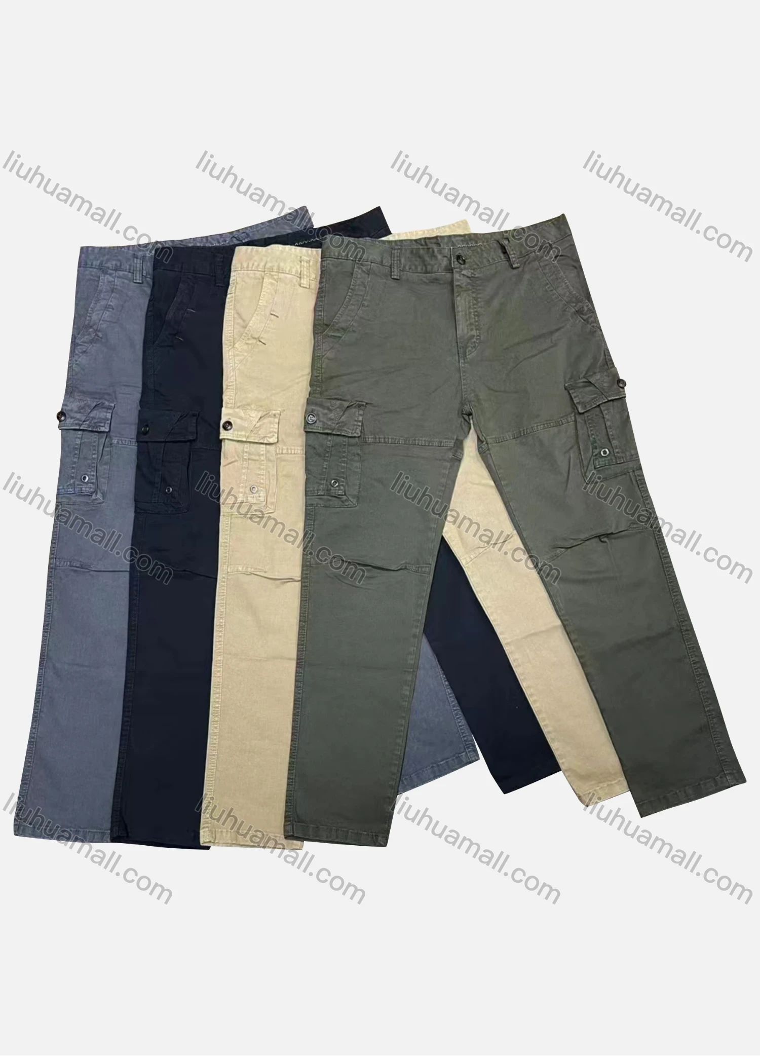 Wholesale Men's Casual Plain Flap Pockets Button Closure Cargo Pant 6615# - Liuhuamall