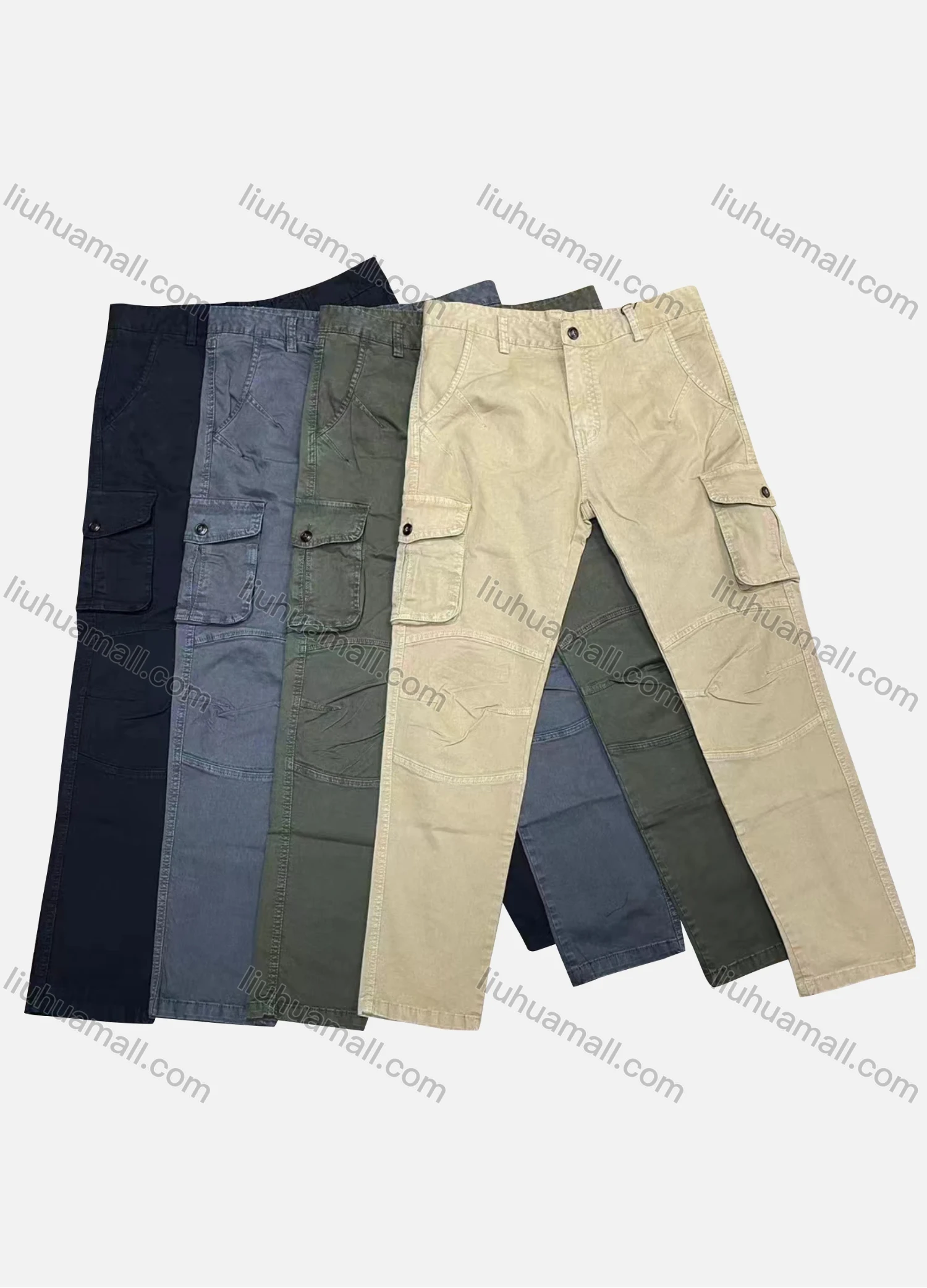 Wholesale Men's Casual Plain Flap Pockets Button Closure Cargo Pant 6616# - Liuhuamall