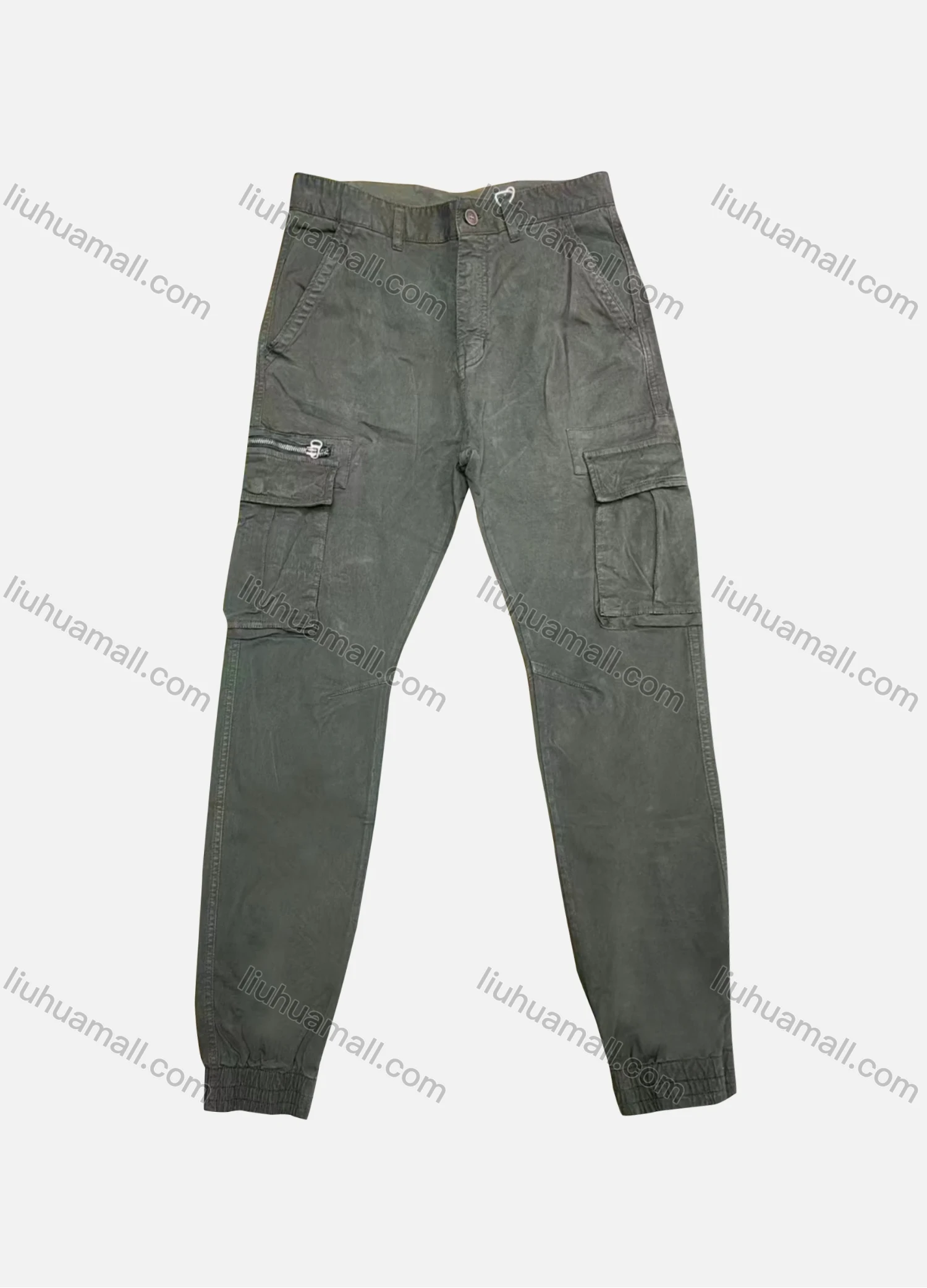 Wholesale Men's Casual Plain Flap Pockets Zip Decor Button Closure Cargo Pant 9958# - Liuhuamall