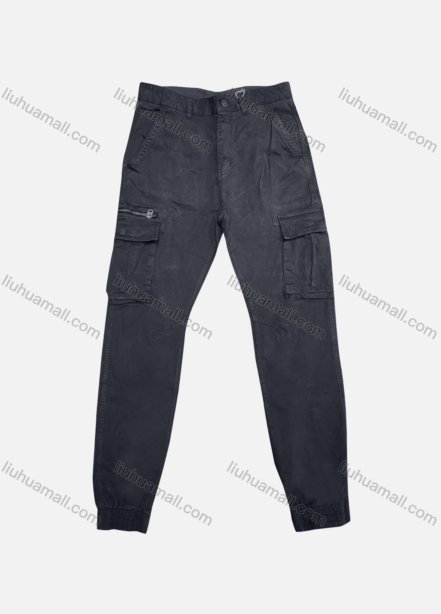 Wholesale Men's Casual Plain Flap Pockets Zip Decor Button Closure Cargo Pant 9958# - Liuhuamall