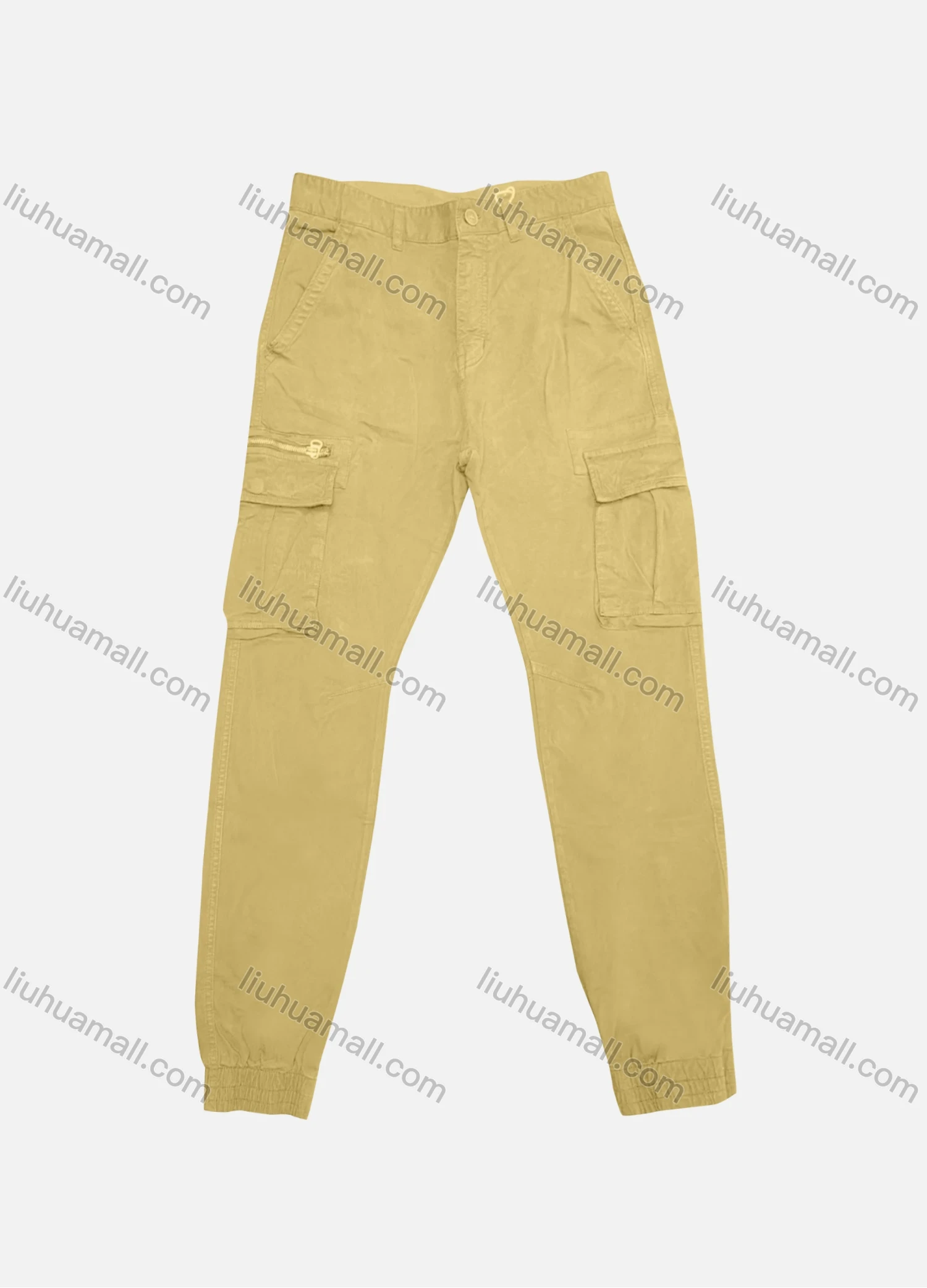 Wholesale Men's Casual Plain Flap Pockets Zip Decor Button Closure Cargo Pant 9958# - Liuhuamall