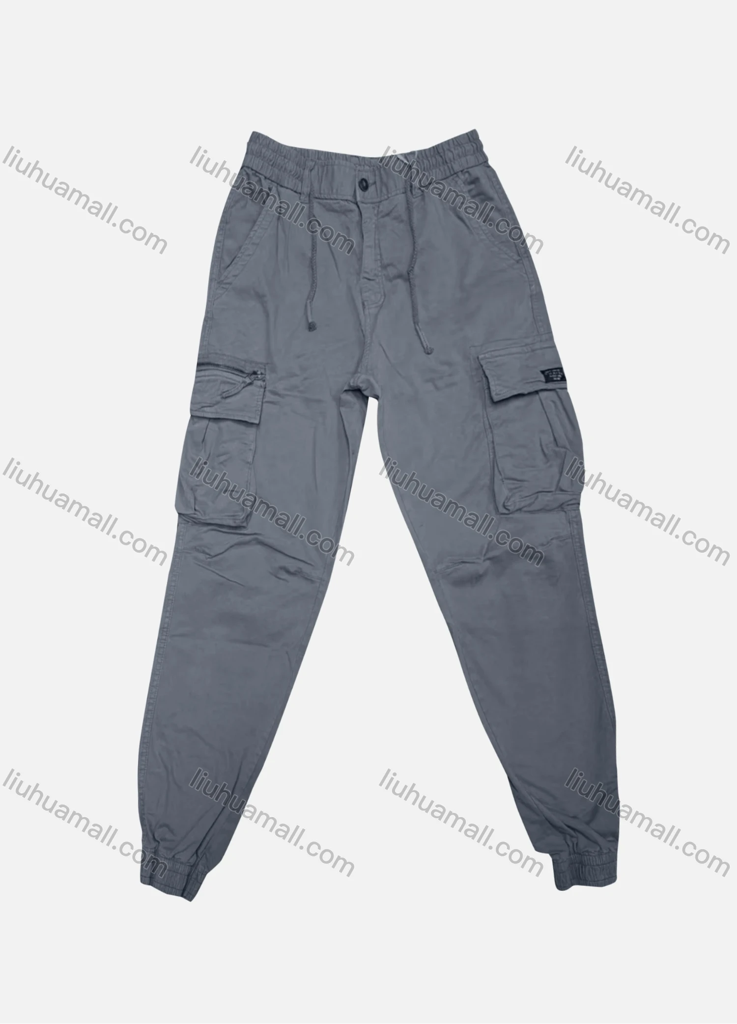 Wholesale Men's Casual Plain Flap Pockets Zip Decor Drawstring Cargo Pant 9962# - Liuhuamall