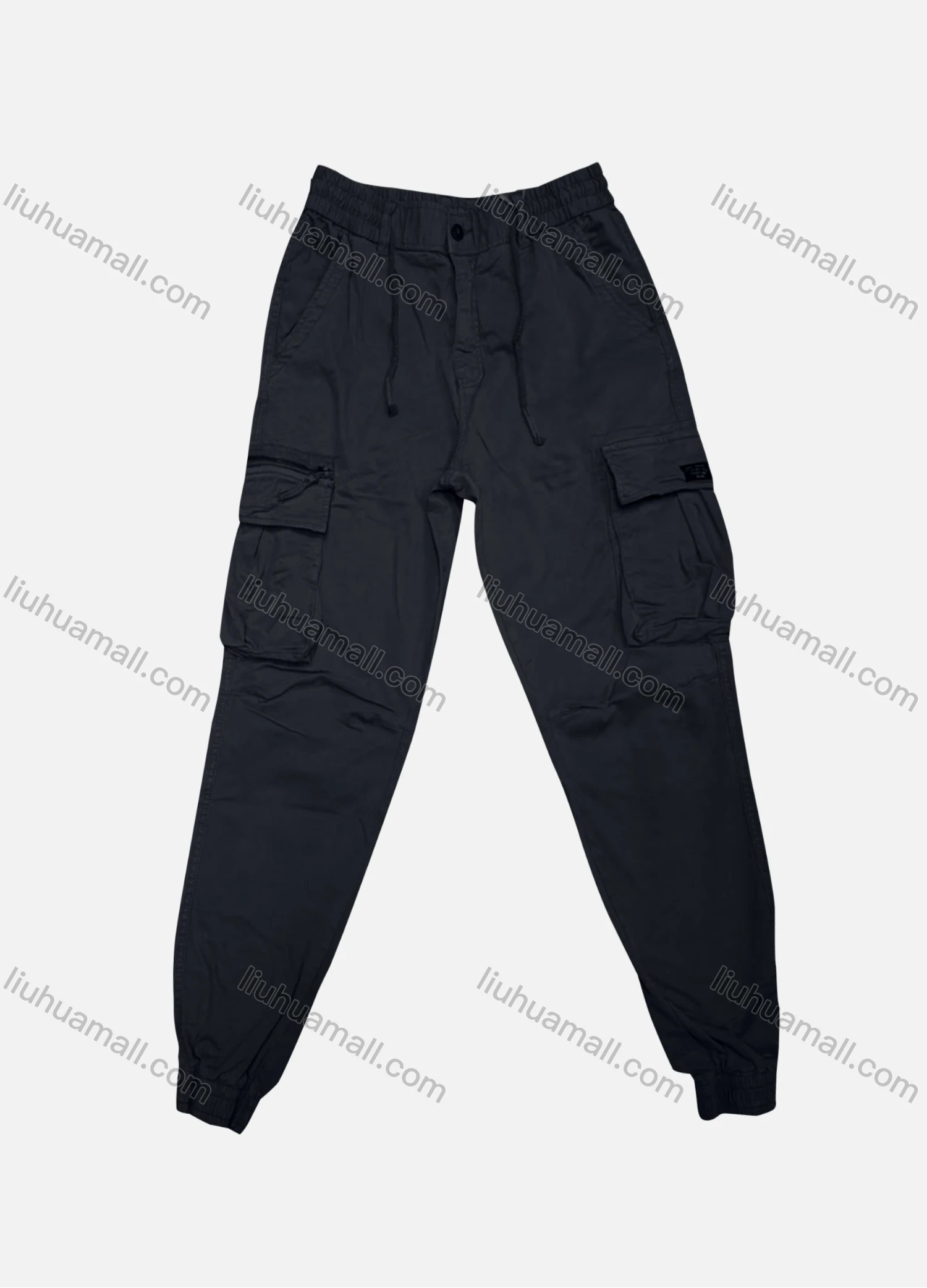 Wholesale Men's Casual Plain Flap Pockets Zip Decor Drawstring Cargo Pant 9962# - Liuhuamall